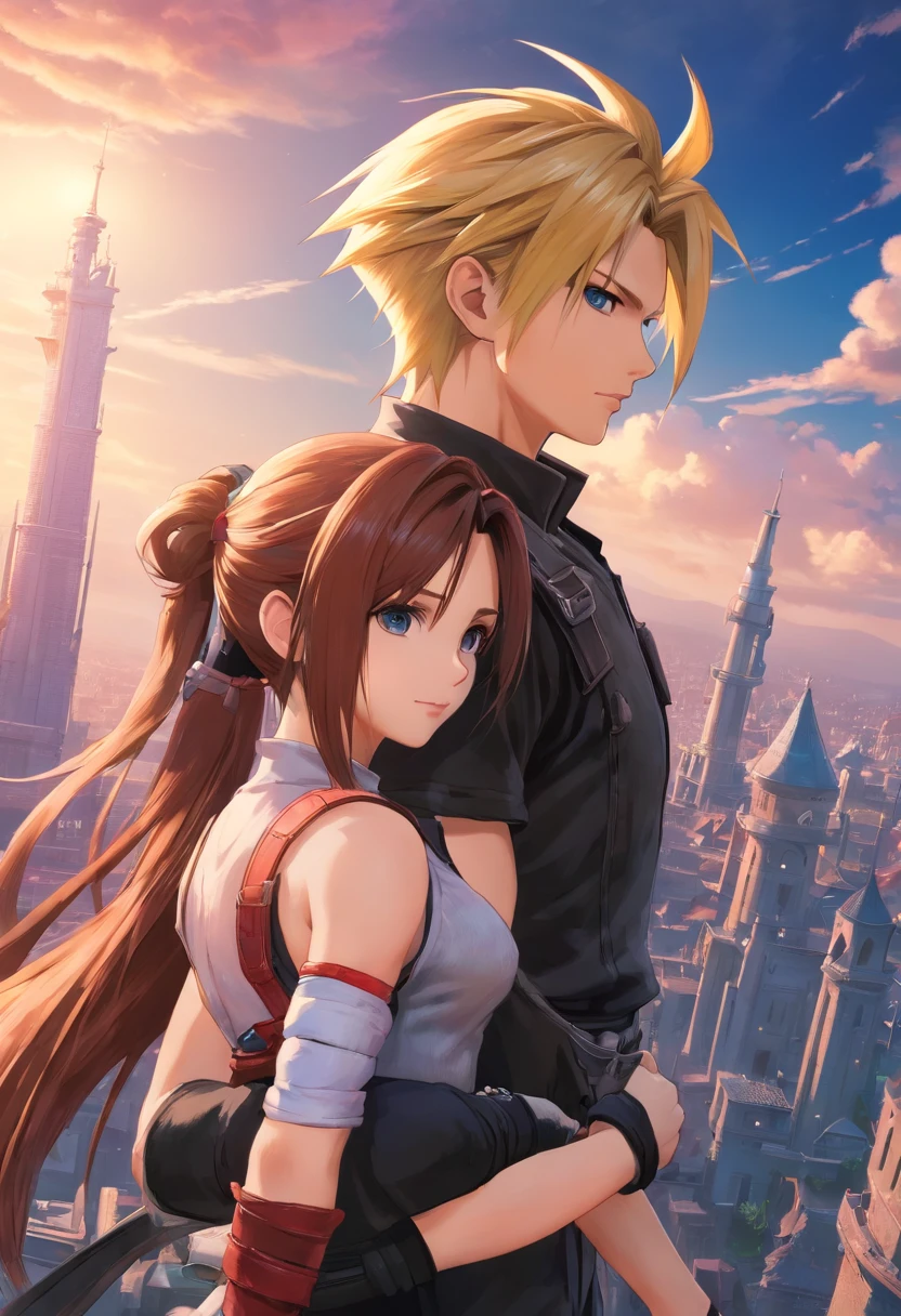 Cloud Strife und Tifa Lockheart Final Fantasy 7 Remake, UHD, masterpiece, ccurate, anatomically correct, high quality, high details, super detail, textured skin, best quality, highres, 8k