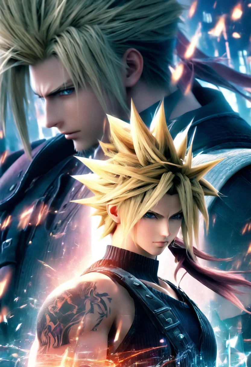 Cloud Strife und Tifa Lockheart Final Fantasy 7 Remake, UHD, masterpiece, ccurate, anatomically correct, high quality, high details, super detail, textured skin, best quality, highres, 8k
