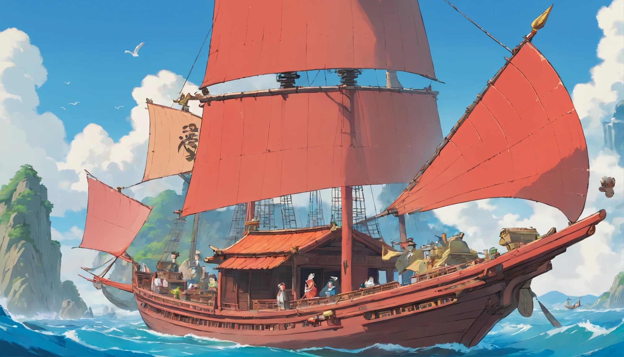Ancient China Small Sailing Ship,A canvas