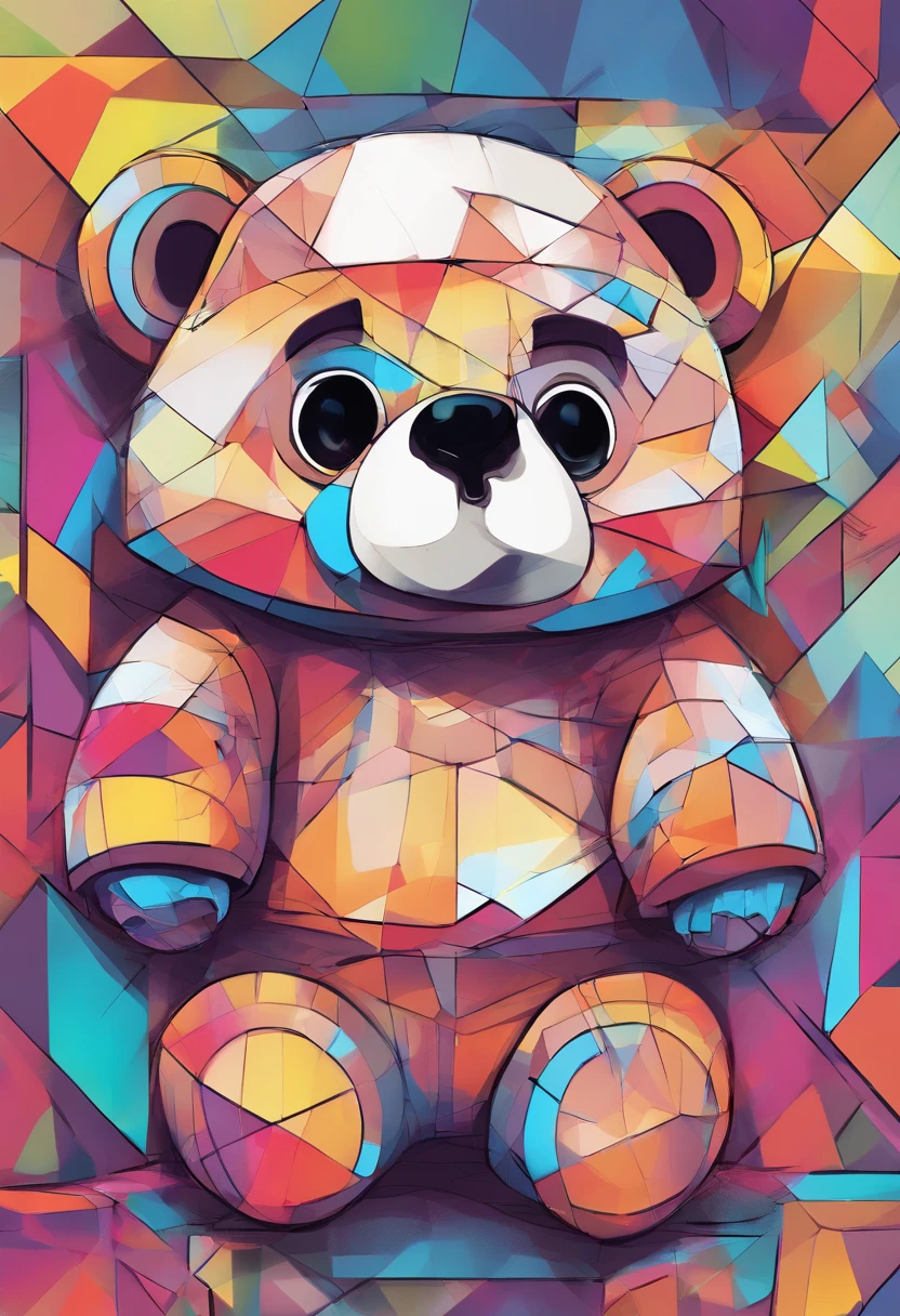 (Cute bear, ),(Best posture),(best angle), (Better expression), Eduardo Kobra Acorjo Amento ,Multidimensional geometric wall portrait, Artistically, tchibi,yang08k, big breasts beautiful, coloring,