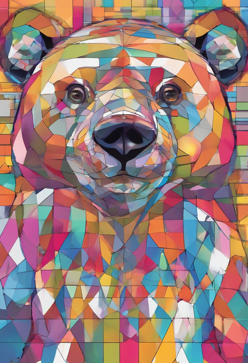 (Cute bear, ),(Best posture),(best angle), (Better expression), Eduardo Kobra Acorjo Amento ,Multidimensional geometric wall portrait, Artistically, tchibi,yang08k, big breasts beautiful, coloring,
