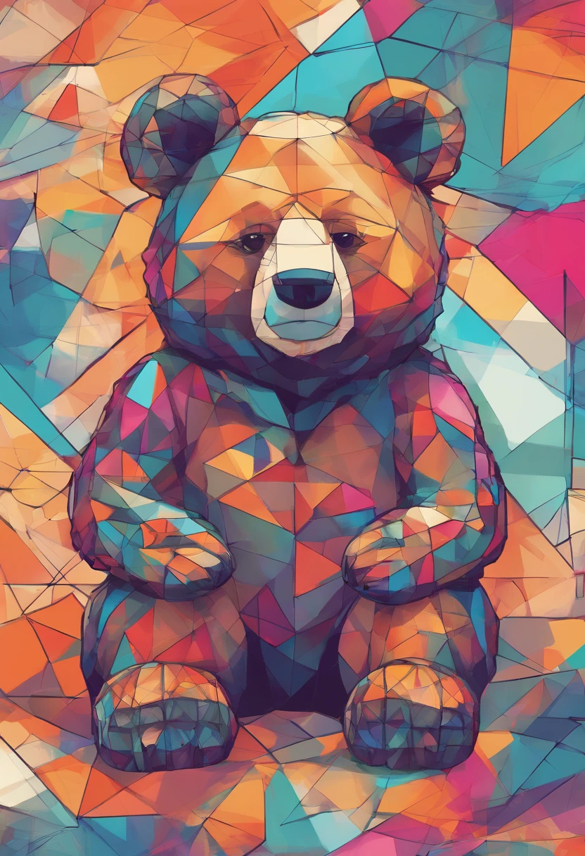 (Cute bear,  ),(Best posture),(best angle), (Better expression), Eduardo Kobra Acorjo Amento ,Multidimensional geometric wall portrait, Artistically, tchibi,yang08k, big breasts beautiful, coloring,