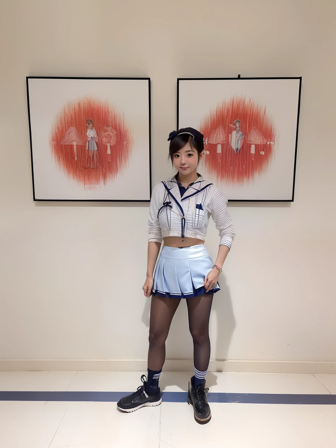 (masterpiece、high-level image quality、hightquality),(A Japanese Lady,cute little:1.5,Idol:1.5),(((Huge breasts :1.10))), 8K Video, Raw photo, low angle shot, (( a short skirt:1.6)), ((Japan Girls' High School Uniform、Sailor School Uniform)), (Perfect body、perfect anatomia、Beautiful limbs、Beautiful skin), Clear black eyes, Professional filming, (dressed as schoolgirl,Opening legs、Captivate the crotch),Midsummer Day, Realistic Eros, Take a sexy pose, Full body, Nice skin, Glowing skin, lovely thighs,glowing thigh, shining legs, ((in class room)),((Shame Gakuen))、