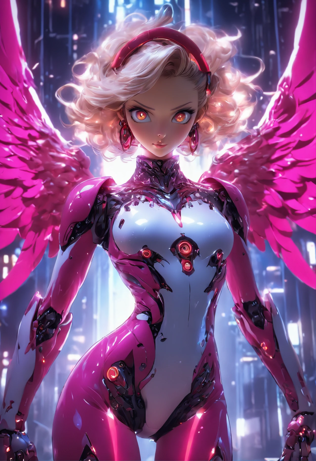 Full body like,(wide - angle shot) (Long shot: 1.3), (Intricate details:1.4), (Masterpiece) , ((anime robots, Beautiful white-skinned puppet, angel, 1girll, magic)), (Perfect aesthetic eyes:1.3) , (Detailed eyes) , (Halo) , (Eldon ring:1.4), (Wings:1.3), Glowing, twintails hair, multicolored hair, (Anatomically correct body:1.4) , Angry, (Perfect face), Sarnyo Ankaragorn Majestic guardian knight | Ultra-fine robot armor | Cinematic lighting | intricate filigree metal design | 16k | Unreal Engine 5 | rendering by octane | 。.3D, (Anatomically correct :1.4), (Ultra detailed, Fantasy background, Blush, Solo, Combat posture), (Magical Circle:1.3), lightning effects, (Ray tracing), Show your ability A.I., (Glowing eyes) , (particle glowing) , 16k wallpaper, Robot woman, Trends on Pintrest, author:Nimox S., hyper HD(RAW photo:1.2),Pink latex jumpsuit,Hollow-out on,Holt collar, latex shiny,tight-fitting,sweat leggs,White liquid, Pink body, wearing atsuko kudo latex outfit, wearing tight suit, Smooth pink skin, catsuits, Wearing latex, shiny plastic, shiny metallic glossy skin, The color of pink glow, latex outfit, chrome bodysuit, cyberpunk glossy latex suit, Shiny, futuristic glossy latex suit spread their legs M-shaped legs angry look sullenness Irritated,white liquid all over body,Full body like
