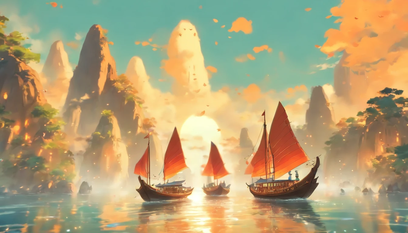 Chinese Ancient Times，Small sailboats，