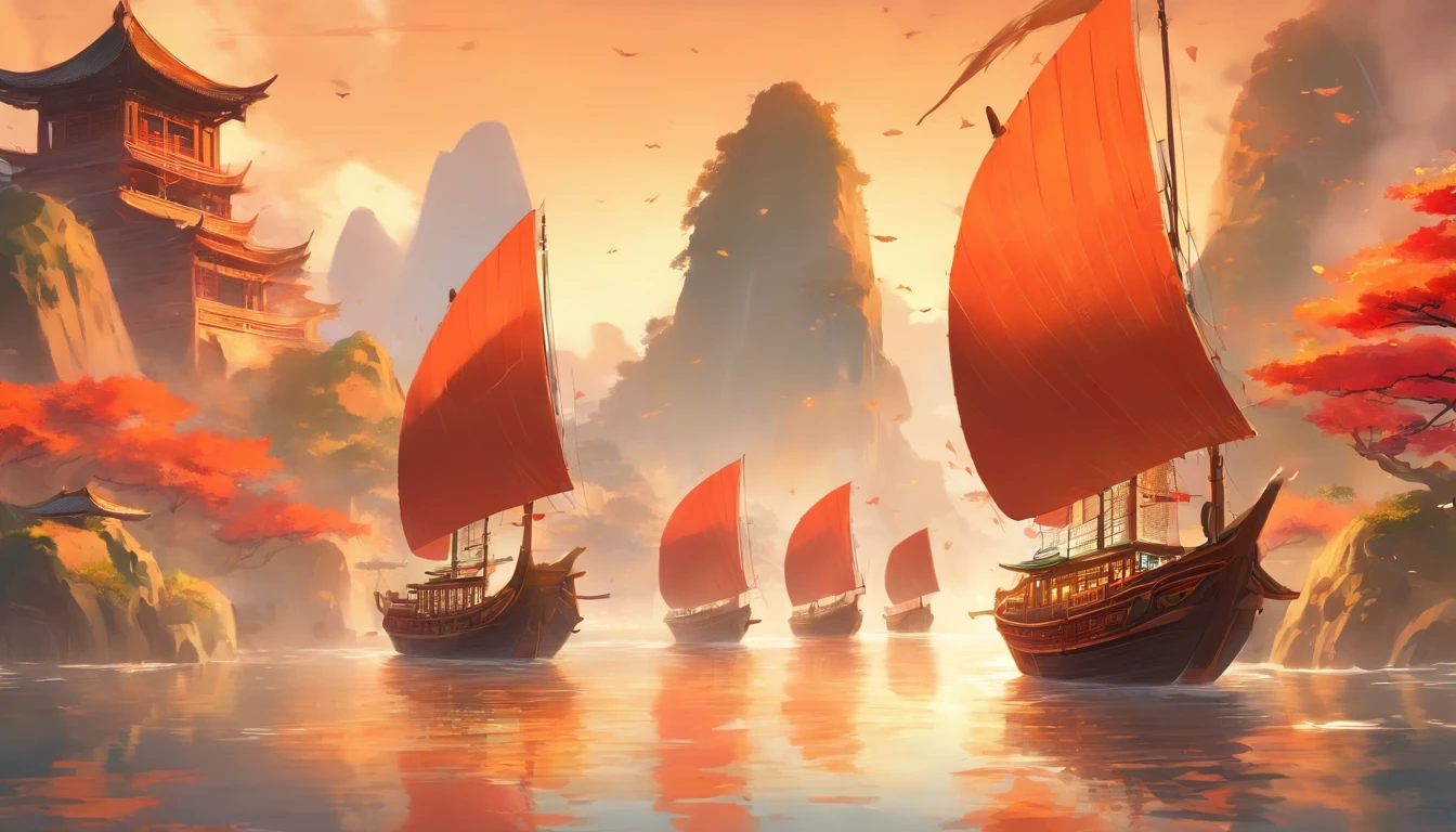 Chinese Ancient Times,Small sailboats,