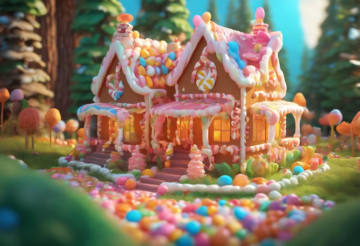 candy house in middle of the forest, gingerbread, sweet CASTLE, candy world, marshmallow , generative by AI