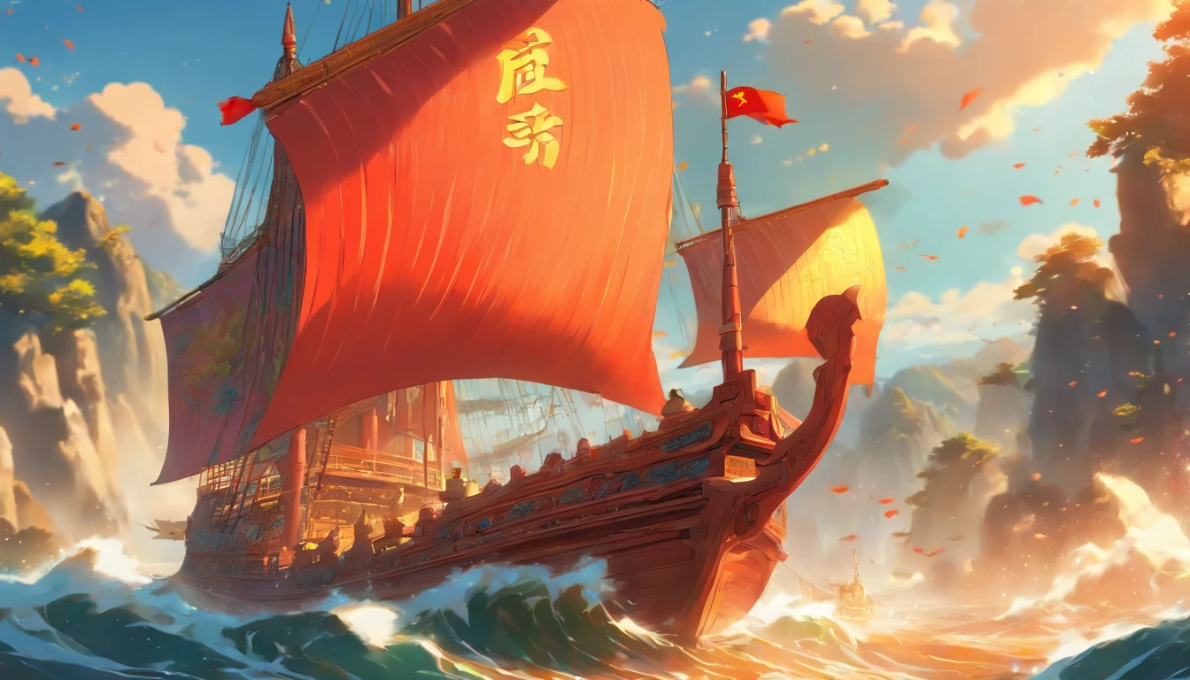 Chinese Ancient Times，A small sailing ship