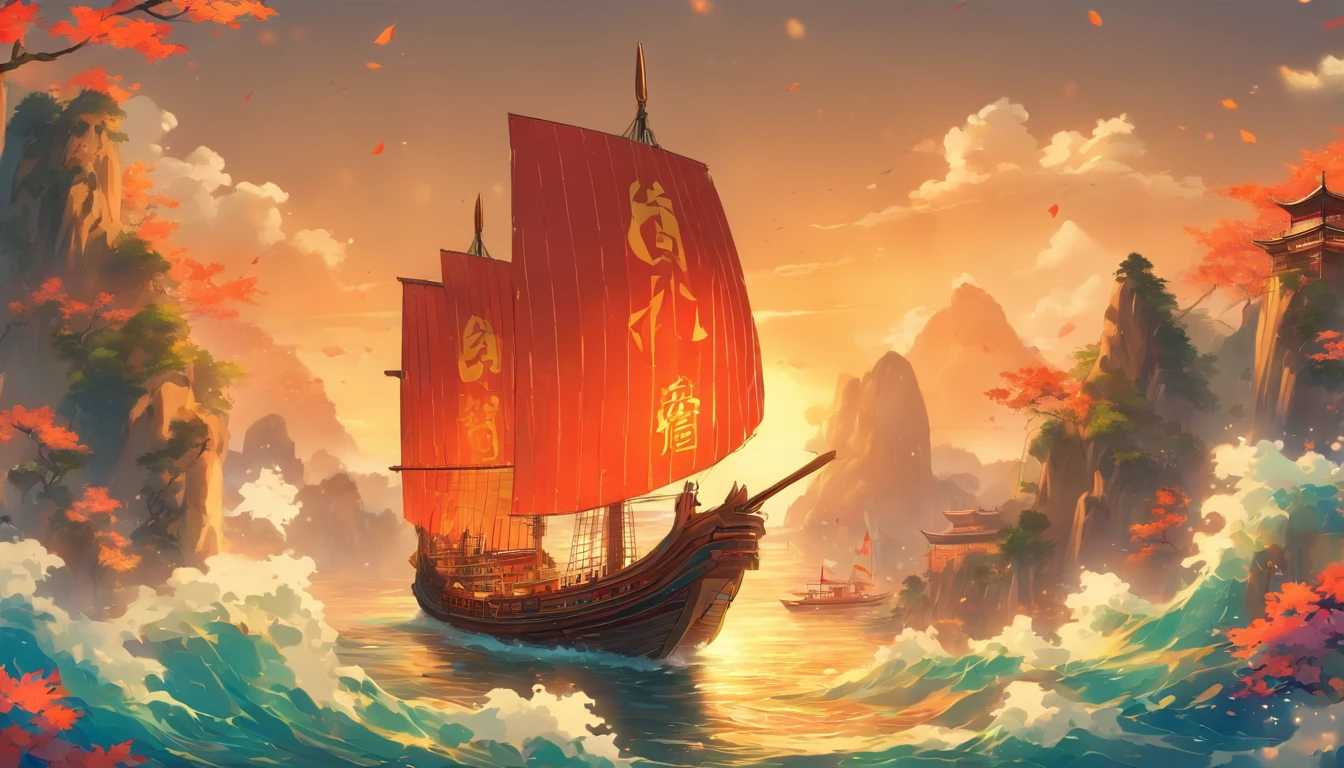 Chinese Ancient Times，A small sailing ship