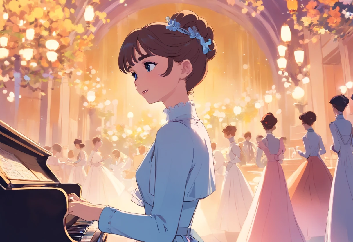 Audrey Hepburn in My Fair Lady,
BREAK,
Close-up of Eliza's face, Eliza's singing scene, Eliza's dress scene
BREAK,
Represent Eliza in bright colors, Represent Eliza's dress in colorful colors, Represent Eliza's singing voice in warm colors