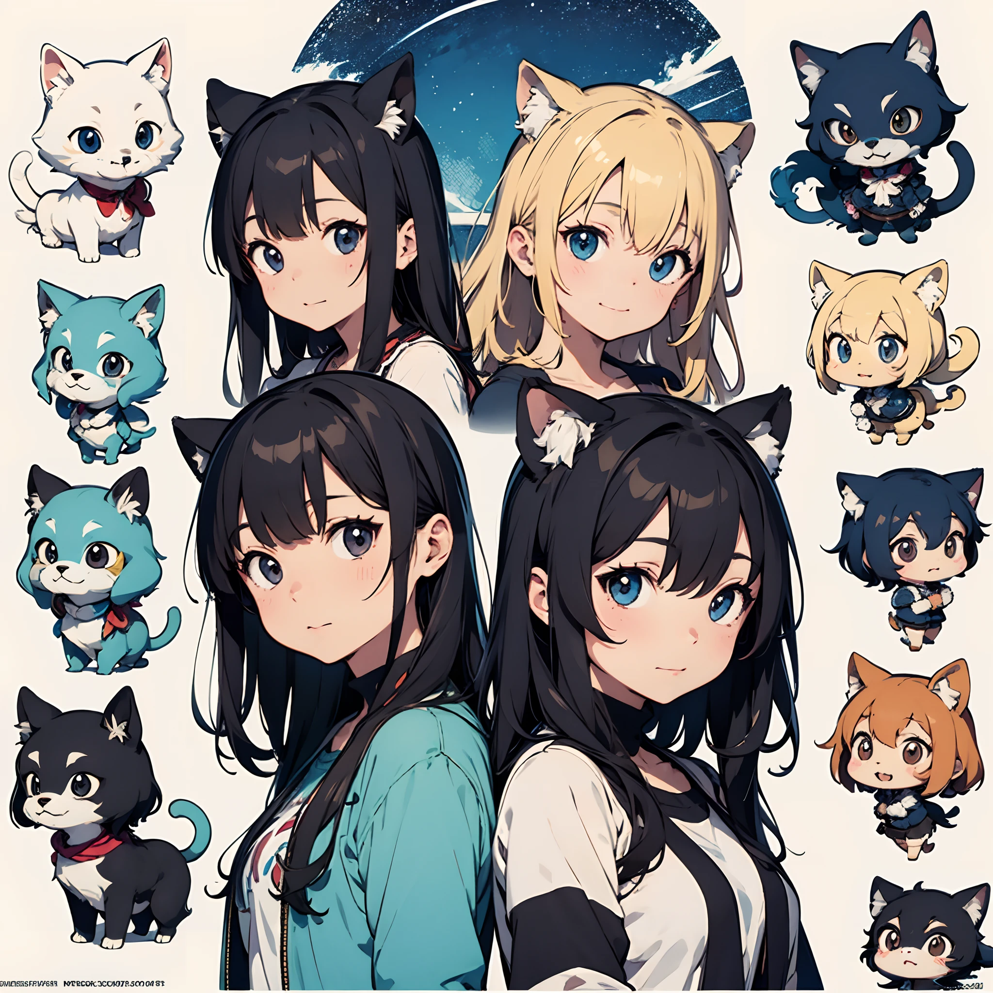 top-quality、top-quality、logo mark、stamp、Geometric pattern、vector-art、High-quality illustrations by Alfons Mucha、masterpiece(Furry、furry anthro)florals、Pixel art、Three-headed body、Cats