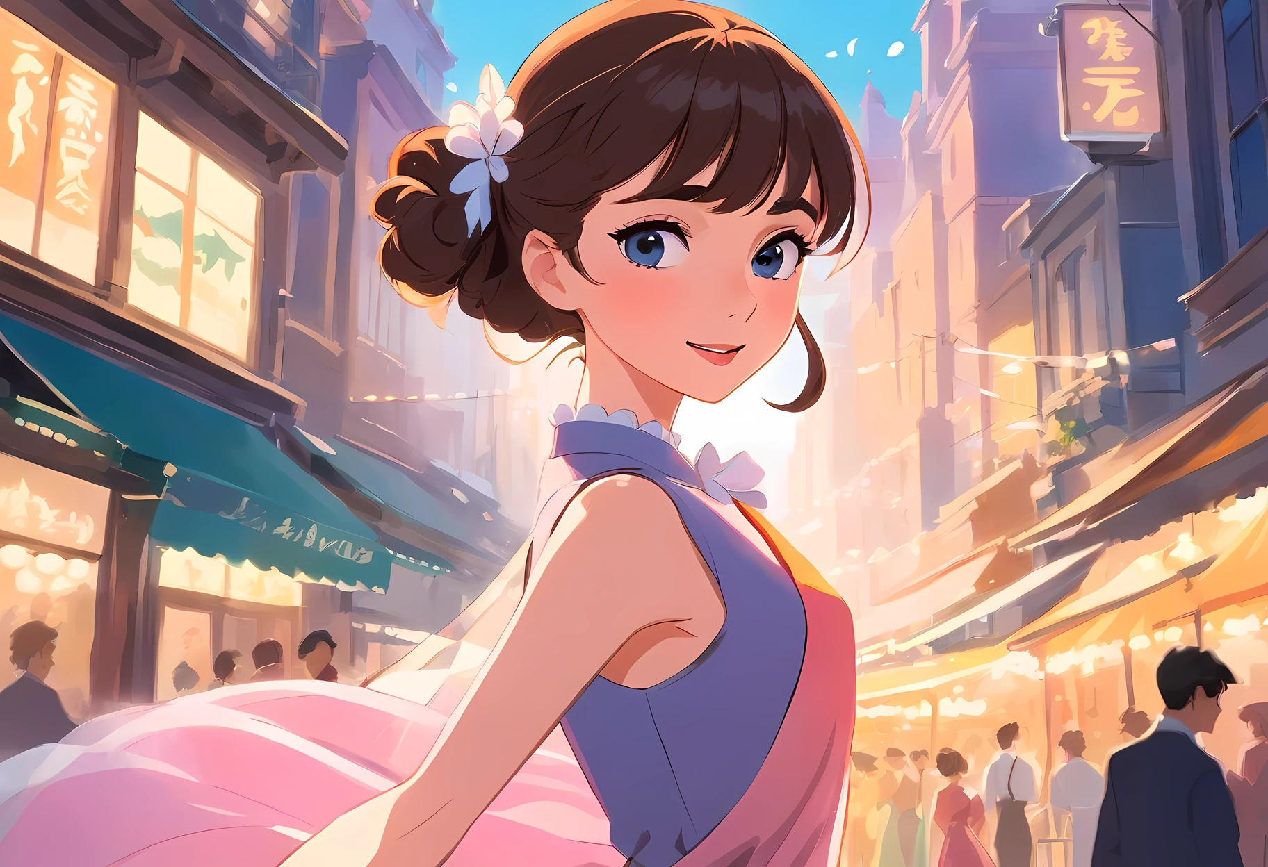 Audrey Hepburn in My Fair Lady,
BREAK,
Close-up of Eliza's face, Eliza's singing scene, Eliza's dress scene
BREAK,
Represent Eliza in bright colors, Represent Eliza's dress in colorful colors, Represent Eliza's singing voice in warm colors
