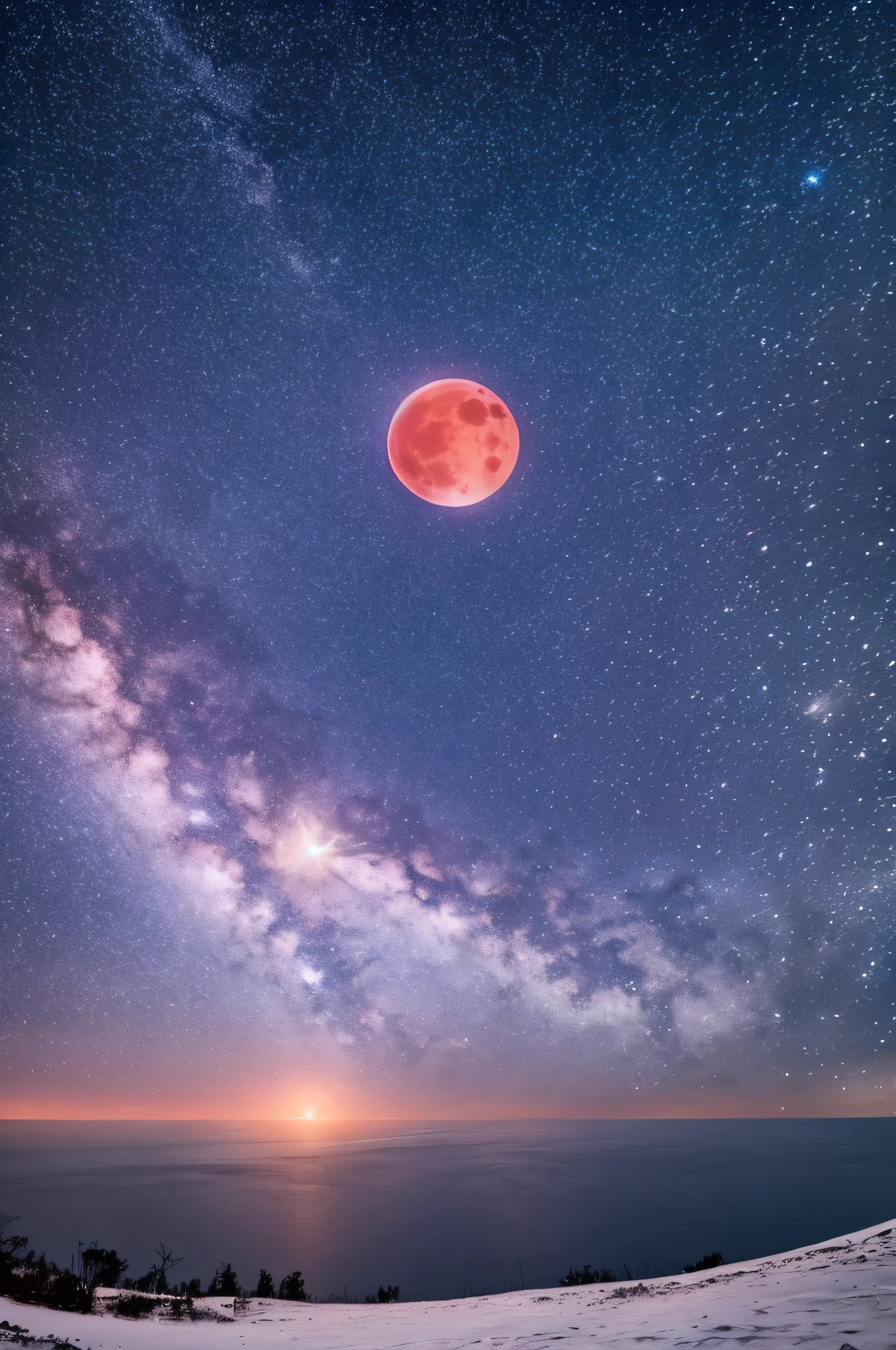 red moon in starry sky