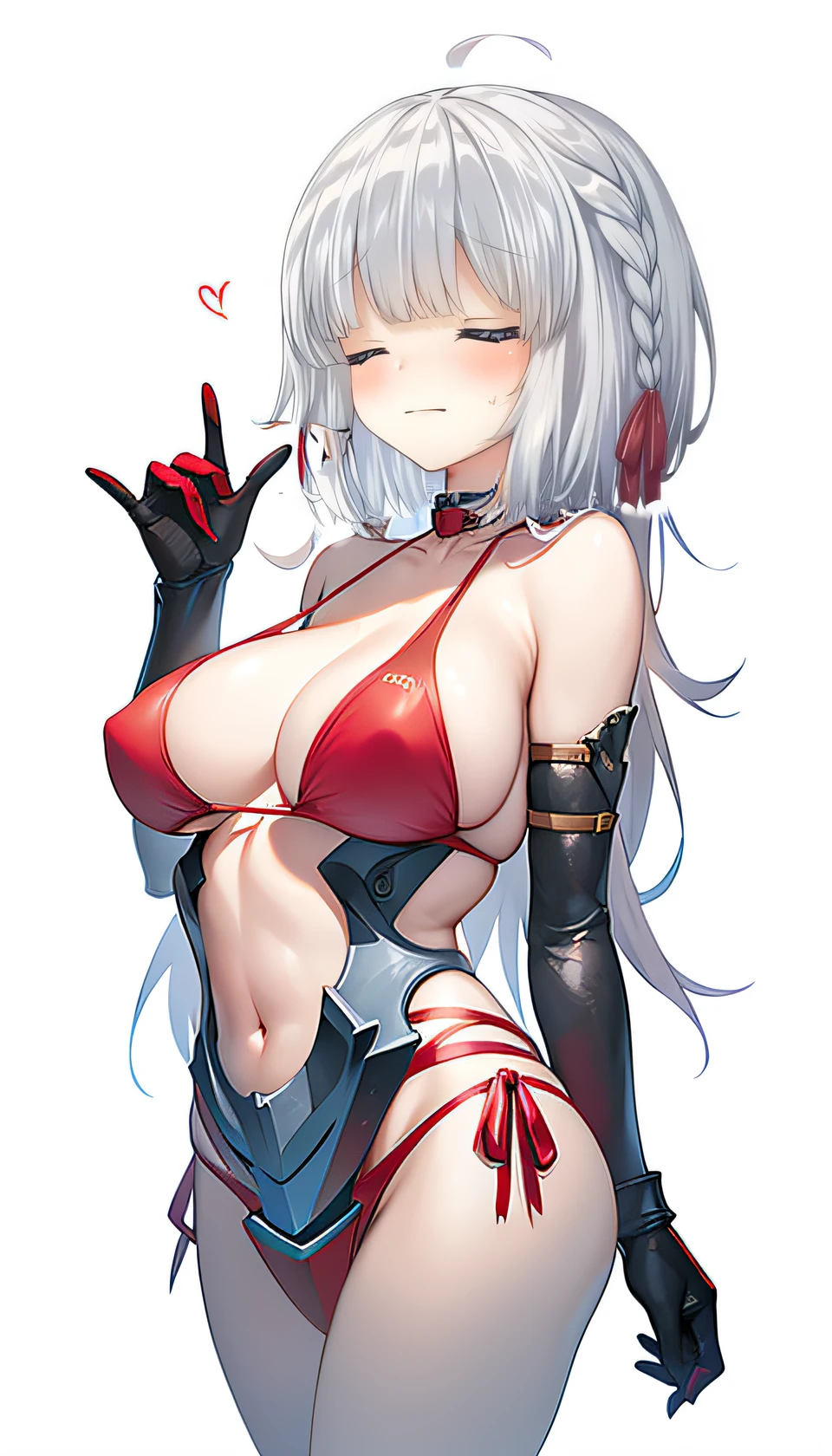 Red bikini、Colossal tits、(((​masterpiece)))、(top-quality)、tre anatomically correct、(Best Quality:1.3), Large breasts, cleavage, shinny skin、Soft skin、shorth hair、an anime girl、Bare arms、bared legs、a choker