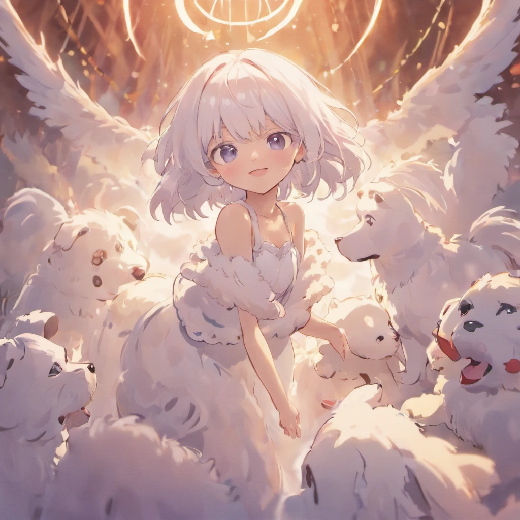 White hairs、fluffy fur、White puppy、Vigorous、Anime loving puppy、,, furry animal,Instagram icon、The loveliness that everyone looks back on、1 girl in、One puppy、A smile that cheers everyone up、