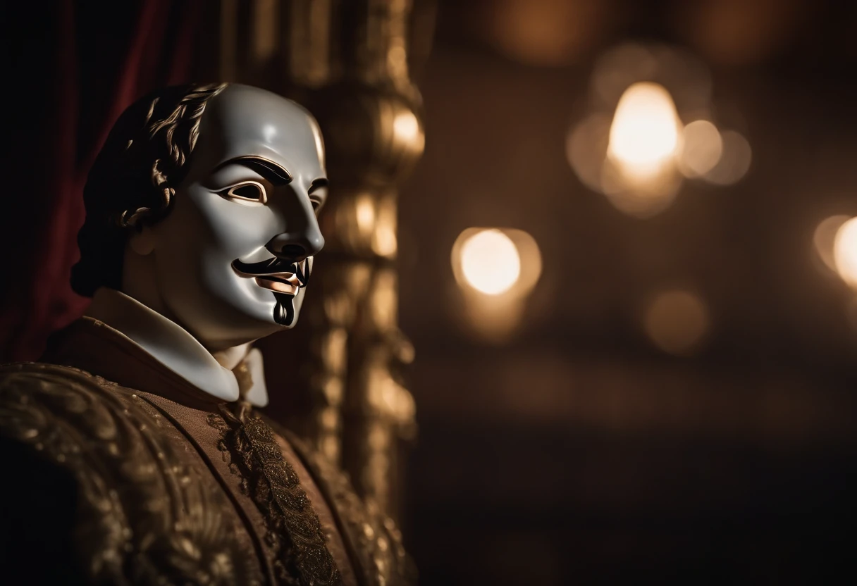 Shakespeare's Opera House,Mask Man,Grandiose spectacle,Contradictions and conflicts,spotlight lights,panoramic lens,realisticlying