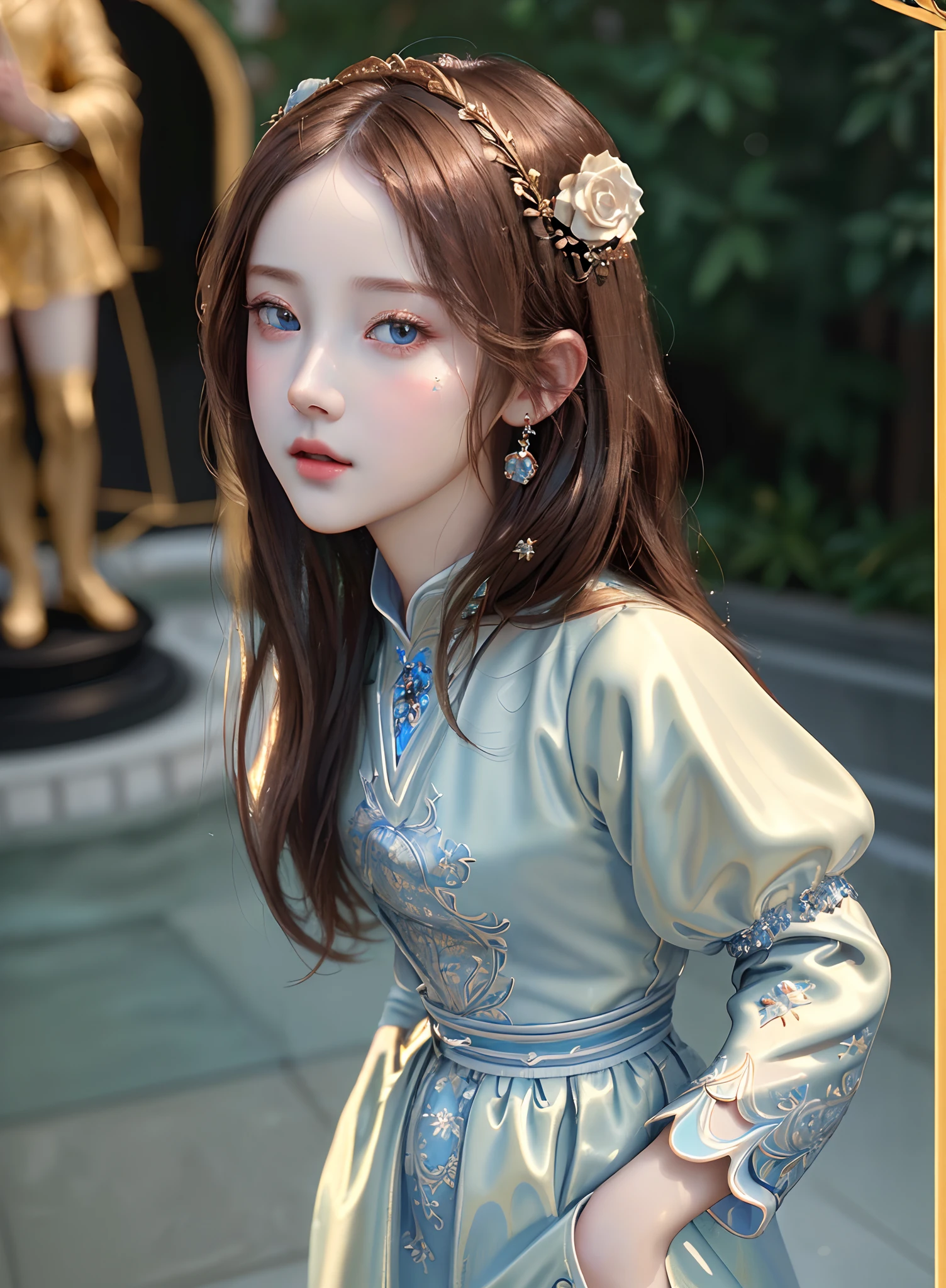 (Best quality, 32k, Masterpiece:1.2), (photorealistic:1.37), (Detailed extremely beautiful face & eyes、detailed Porcelain skin textures、Extremely Detailed)、(Childish:1.2、standing full body:1.2)、17yo、(((SFW、Renaissance art)))、zydG、