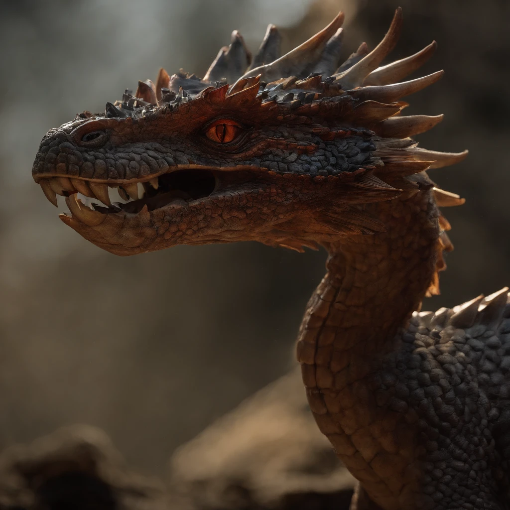 Jin Tianlong，piercing red eyes,Close-up of blood fire released from the nose,Chest scales,high high quality,8K,Many details,Fire lettuce,Alas,4 legs,Spotted claws,golds,dangers,fires,dentes pontiagudos,big dragon,immensity,threatening,imponent