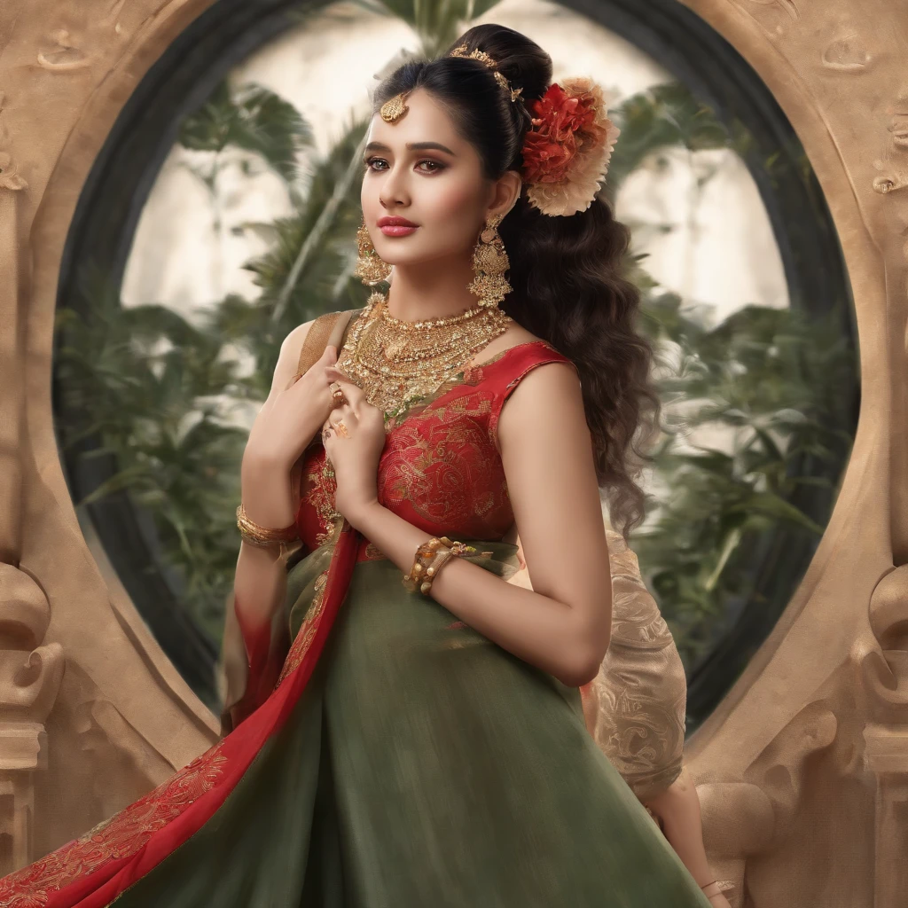 8k,RAW photos,best qualtiy,tmasterpiece:1.2),(realisticlying,Photorealistic and realistic:1.4),(Very detailed CG unity 8k wallpaper),(1个Giant Breast Girl),dance,dunhuang_dress,dunhuang_style,dunhuang_background,Arms up,Gold ornaments,Ancient Chinese hairstyle,gossamer,Streamers,light make-up,eye shadows,Eyebrow nevi,(confront),dynamicposes,Background smoke surrounding,Red and green color scheme,Petals flying,the detail,jewelry,耳Nipple Ring,bangle,bshoulders,complex texture,bust,Guqin,lute