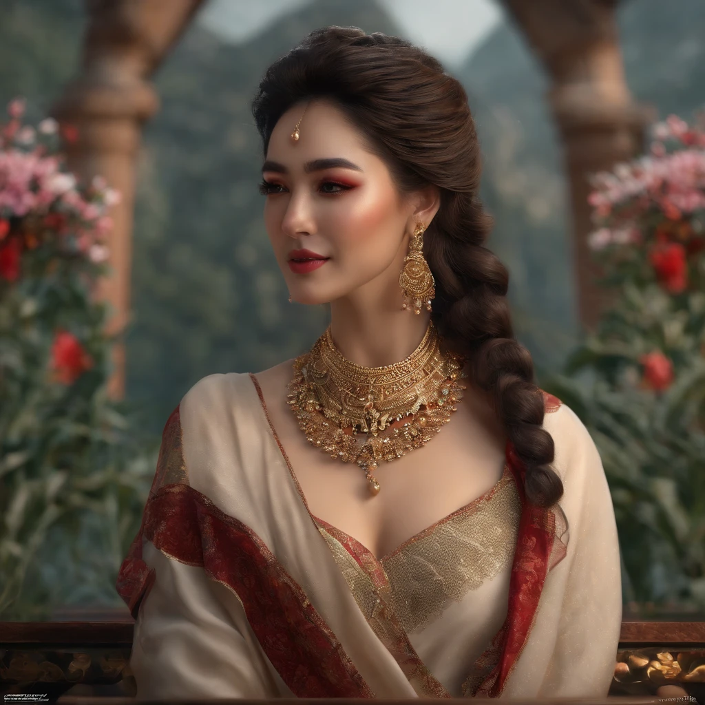 8k，RAW photos，best qualtiy，tmasterpiece：1.2），（realisticlying，Photorealistic and realistic：1.4），（Very detailed CG unity 8k wallpaper），（1个Giant Breast Girl），dance，dunhuang_dress，dunhuang_style，dunhuang_background，Arms up，Gold ornaments，Ancient Chinese hairstyle，gossamer，Streamers，light make-up，eye shadows，Eyebrow nevi，（confront），dynamicposes，Background smoke surrounding，Red and green color scheme，Petals flying,the detail，jewelry，耳Nipple Ring，bangle，bshoulders，complex texture，bust，Guqin，lute