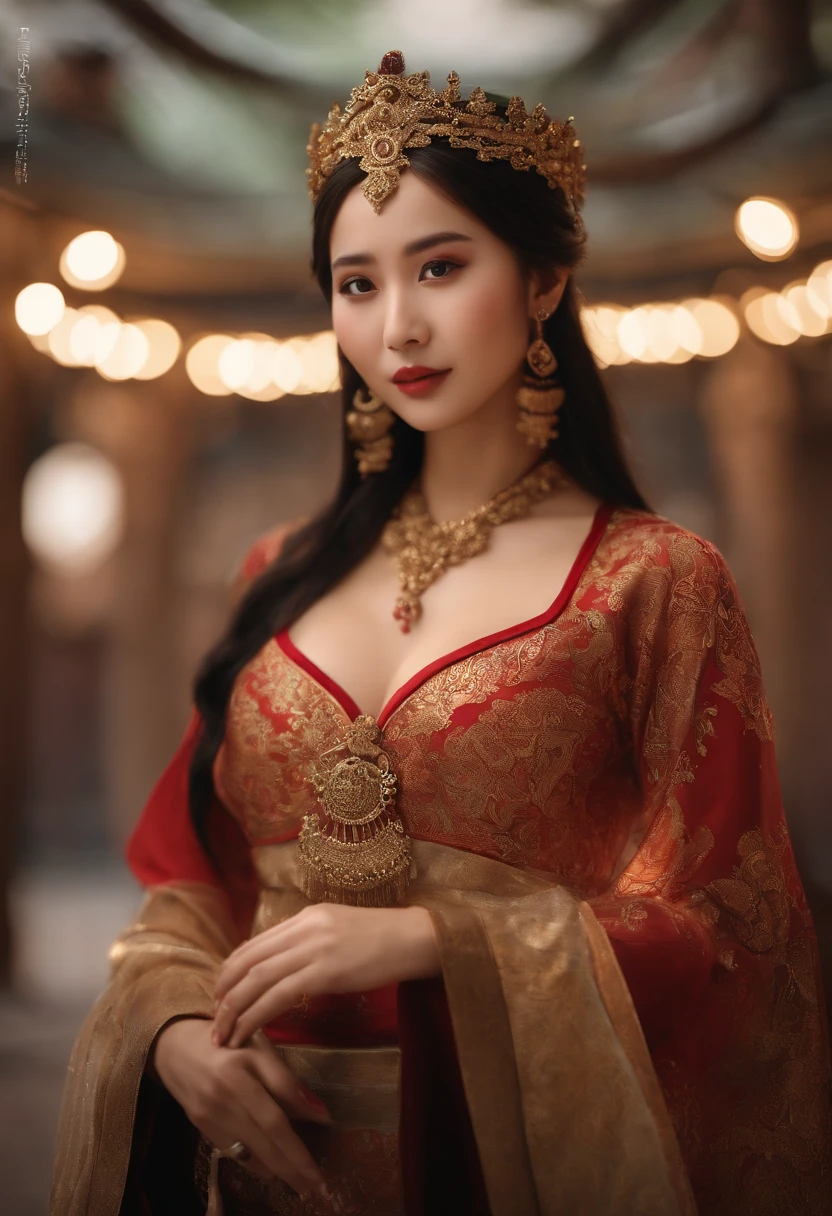 8K，RAW photos，best qualtiy，tmasterpiece：1.2），（realisticlying，Photorealistic and realistic：1.4），（Very detailed CG unity 8K wallpaper），（1个Giant Breast Girl），Dance，dunhuang_dress，dunhuang_Style，dunhuang_Background，Arms up，Gold ornaments，Ancient Chinese hairstyle，gossamer，Streamers，light make-up，eye shadows，Eyebrow nevi，（confront），dynamicposes，Background smoke surrounding，Red and green color scheme，Petals flying,the detail，jewelry，耳Nipple Ring，bangle，bshoulders，complex texture，Bust，Guqin，lute