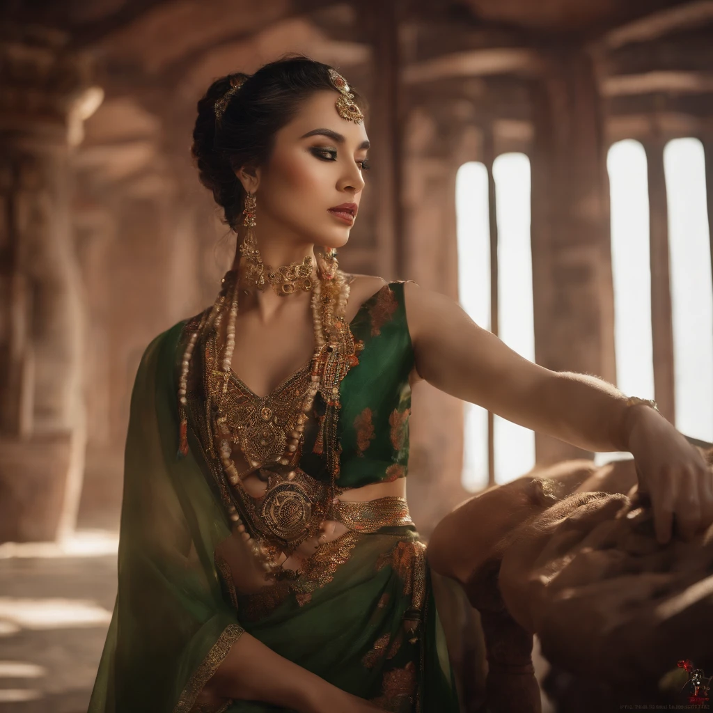 8K,RAW photos,best qualtiy,tmasterpiece:1.2),(realisticlying,Photorealistic and realistic:1.4),(Very detailed CG unity 8K wallpaper),(1个Giant Breast Girl),Dance,dunhuang_dress,dunhuang_Style,dunhuang_Background,Arms up,Gold ornaments,Ancient Chinese hairstyle,gossamer,Streamers,light make-up,eye shadows,Eyebrow nevi,(confront),dynamicposes,Background smoke surrounding,Red and green color scheme,Petals flying,the detail,jewelry,耳Nipple Ring,bangle,bshoulders,complex texture,Bust,Guqin,lute