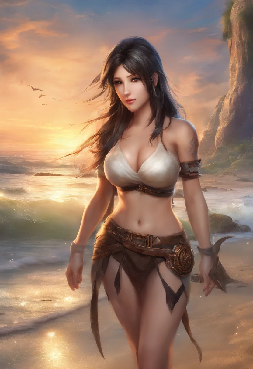 Tifa Lockheart On The Beach Completely Naked, UHD, masterpiece, ccurate, anatomically correct, high quality, high details, super detail, textured skin, best quality, highres, 16k