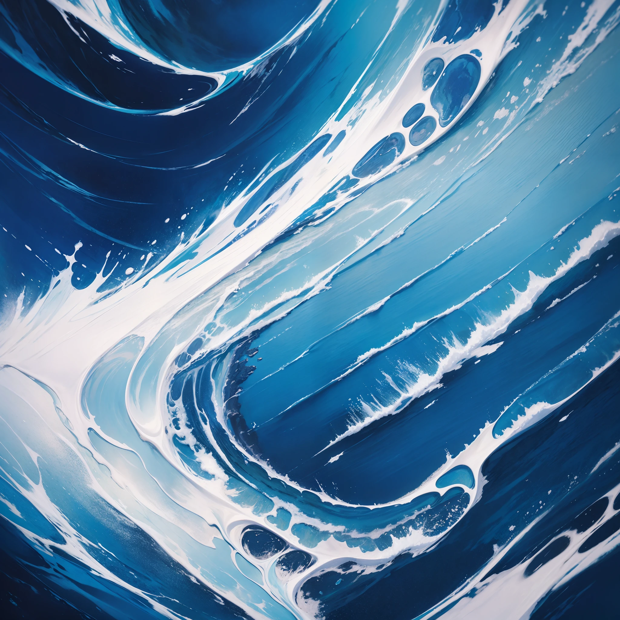 Texture Design, Fine Art, Super Detail, High quality, 8K, Oil Painting Texture, The theme color is blue, Splatter Oil Paint Style, The color of the sea in the Aegean Sea, Depict a calm sea, Brilliant