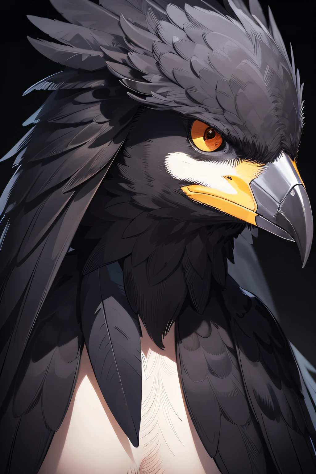 (best quality,highres,ultra-detailed,realistic:1.2),cute crow full body photo portrait,pen and ink drawing,feathers and beak details,detailed eyes and beady black eyes,sleek and glossy feathers,beautiful contrast between black feathers and bright eyes,dark background with spotlight on the crow,sharp focus on the face,professional artwork,a touch of gothic style,vivid monochrome colors,bold shading and cross-hatching,subtle highlights and textures,bokeh effect in the background