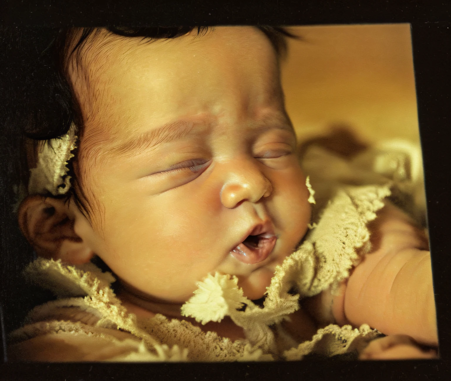 ((((Baby photos))))extremely high quality scan,1200 DPI scan,A high resolution,detailed scan,tmasterpiece,8K works,k hd,A cute baby,Delicate facial features,(One-year-old infants),Real interior,Delicate skin texture,The light is focused on the face,With his eyes closed