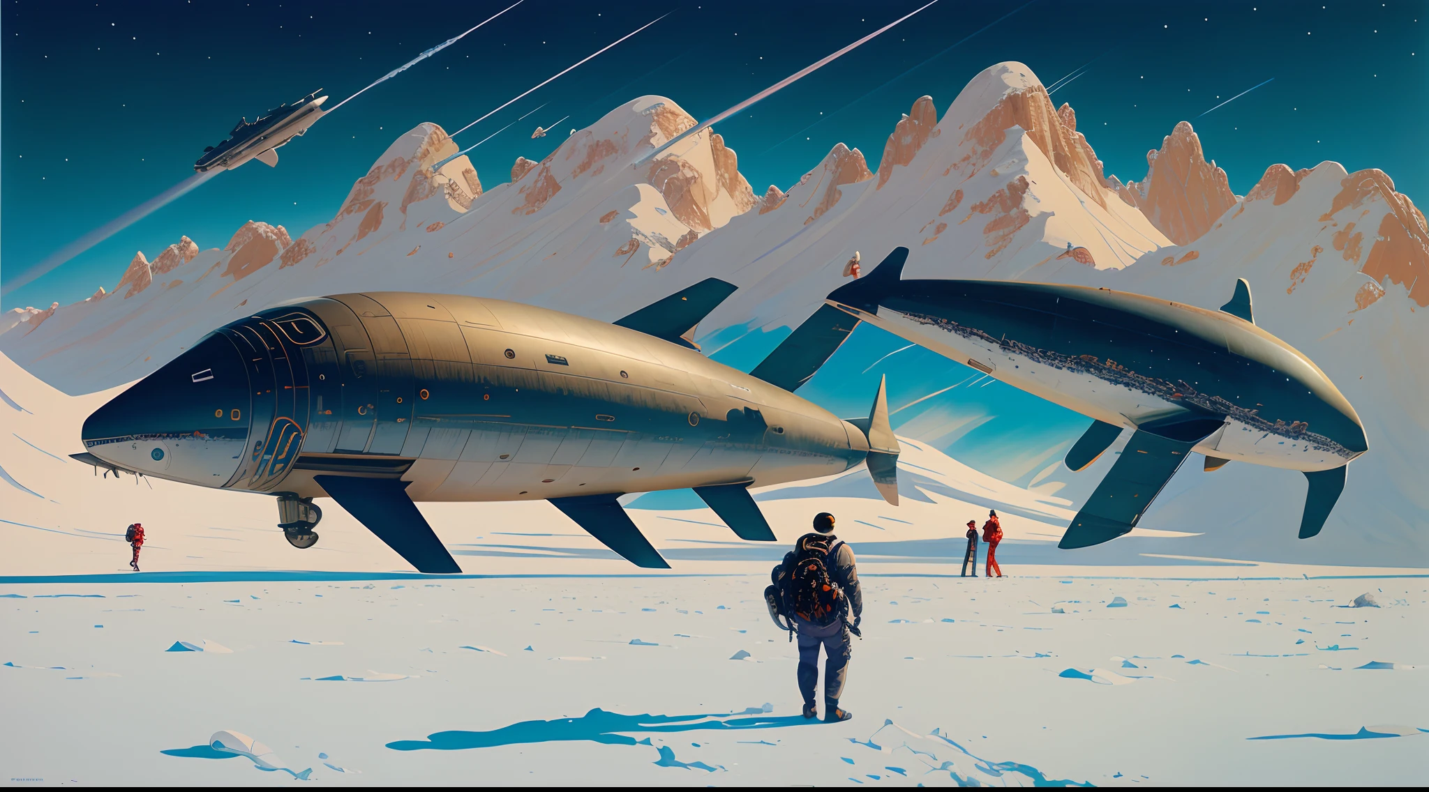 "realistic detailed image of an cosmonaut alone in the tundra next to whale skeleton in the style of Francis Bacon, Surreal, Norman Rockwell and James Jean, Greg Hildebrandt, and Mark Brooks, triadic color scheme, By Greg Rutkowski, in the style of Francis Bacon and Syd Mead and Edward Hopper and Norman Rockwell and Beksinski, open ceiling, highly detailed, painted by Francis Bacon, painted by James Gilleard, surrealism, airbrush, Ilya Kuvshinov, WLOP, Stanley Artgerm, very coherent, art by Takato Yamamoto and James Jean"