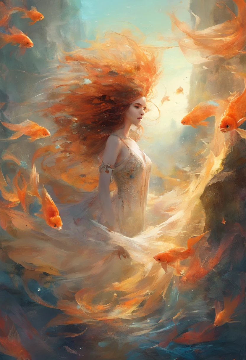 Perfect centering, Fantastic black goldfish, cheerfulness, Standing position, Abstract beauty, Centered, Looking at the camera, Facing the camera, Approaching perfection, Dynamic, Highly detailed, Smooth, Sharp Focus, 8K, hight resolution, Illustration, art by carne griffiths and wadim kashin, Goldfish character