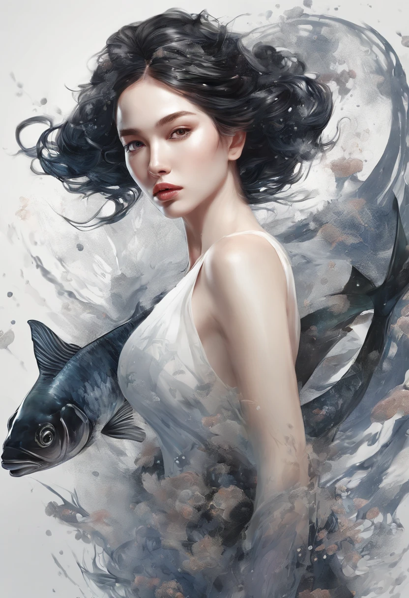 Perfect centering, Fantastic black goldfish, cheerfulness, Standing position, Abstract beauty, Centered, Looking at the camera, Facing the camera, Approaching perfection, Dynamic, Highly detailed, Smooth, Sharp Focus, 8K, hight resolution, Illustration, art by carne griffiths and wadim kashin, Goldfish characters