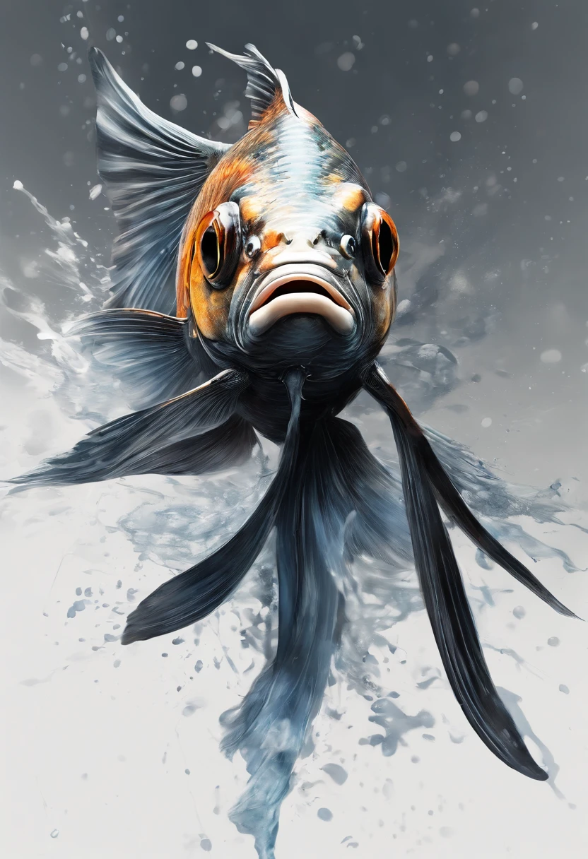 Perfect centering, Fantastic black goldfish, cheerfulness, Standing position, Abstract beauty, Centered, Approaching perfection, Dynamic, Highly detailed, Smooth, Sharp Focus, 8K, hight resolution, Illustration, art by carne griffiths and wadim kashin, Goldfish character