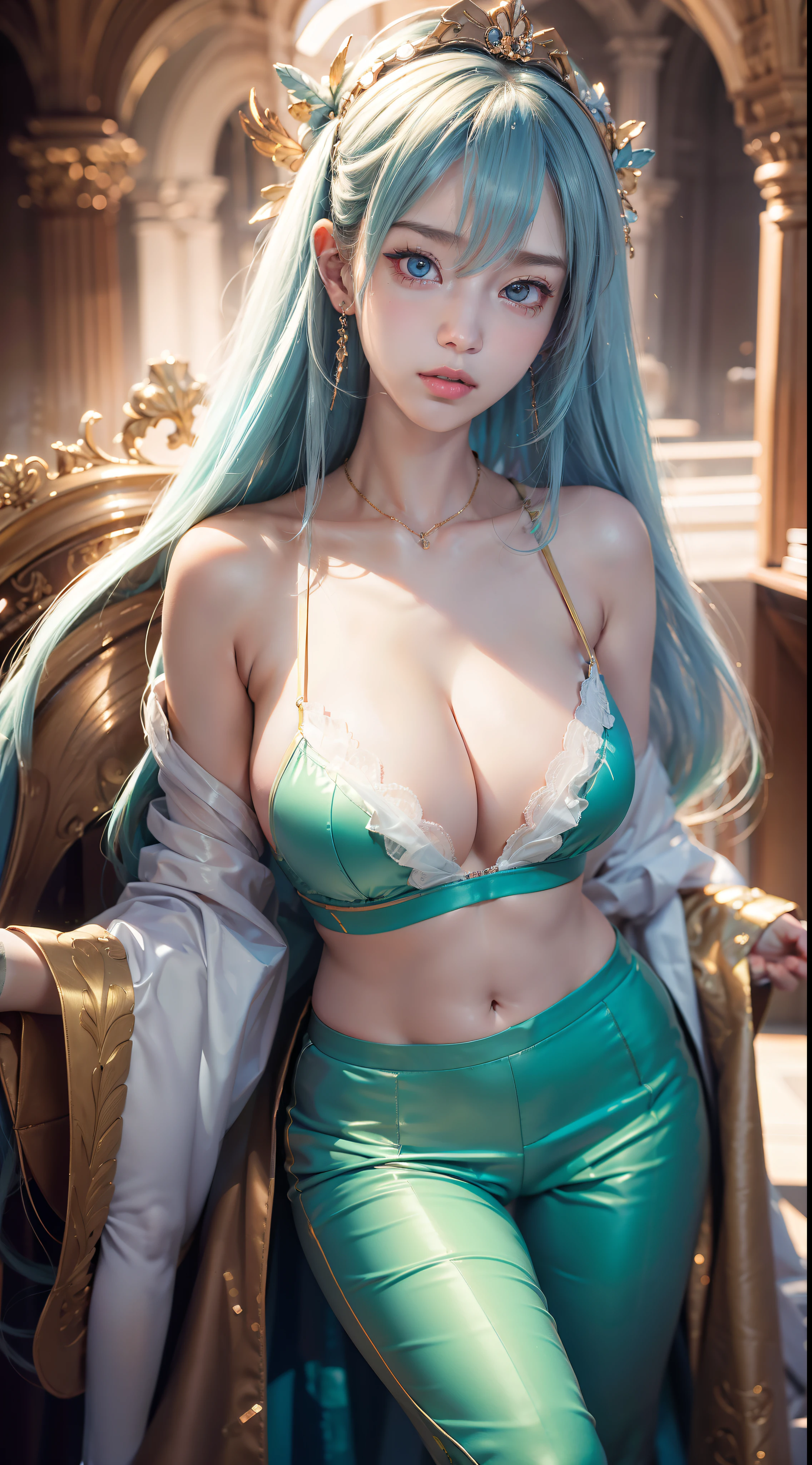 (Masterpiece), (Best quality), Highly detailed, hdr, 1girll, solofocus, skin indentation,sports bra，shorter pants，Pantyhose， Perfect face, Puffy face, Beautiful face, Big eyes, Puffy eyes, Perfect eyes, eyeslashes，Big breasts Hatsune Miku，extremelydetailedface，