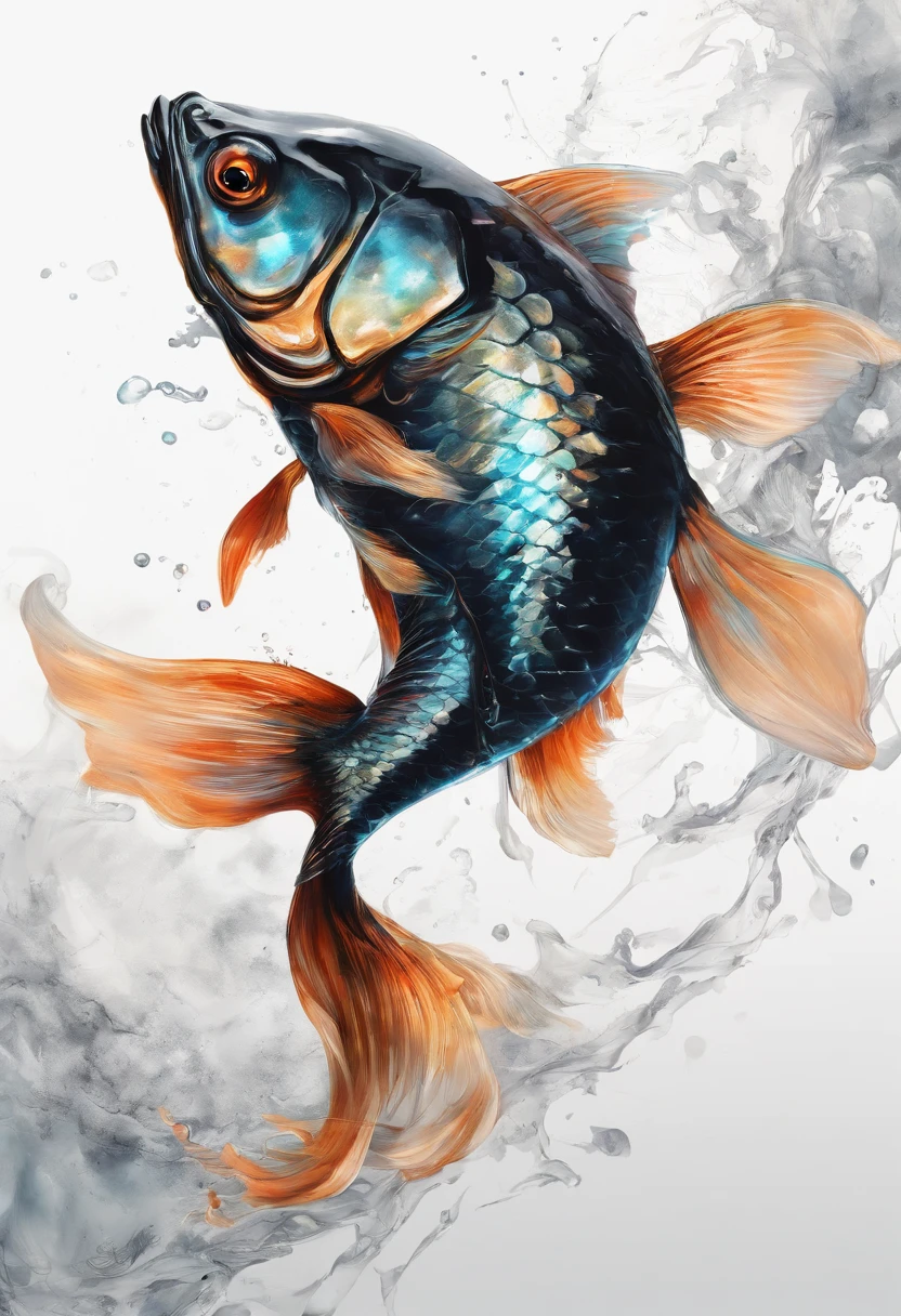 Perfect centering, Fantastic Black Goldfish 1.5, cheerfulness, Standing position, Abstract beauty, Centered, Approaching perfection, Dynamic, Highly detailed, Smooth, Sharp Focus, 8K, hight resolution, Illustration, art by carne griffiths and wadim kashin, Goldfish character