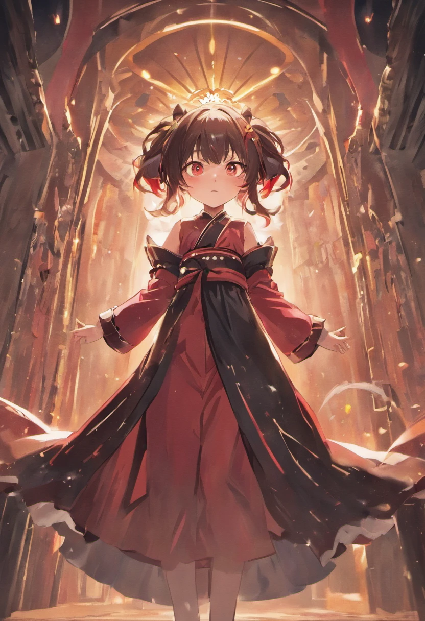 The two-dimensional style body type wears a stately garment similar to a robe with black hair, long whitr hair, red - eyed, The main colors of the garment are crimson and black, Weak breath,cat ear,Religious style