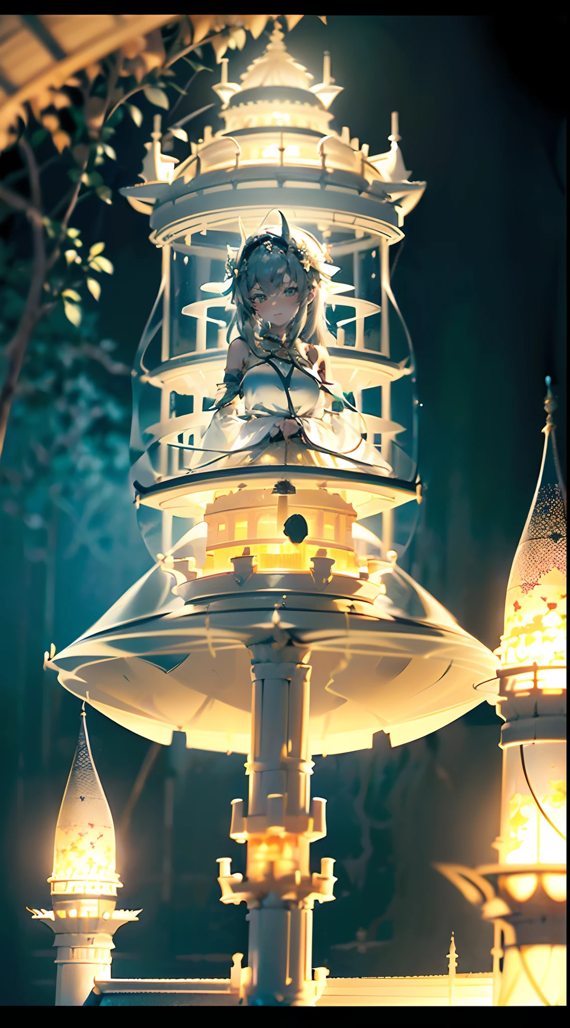 (Extremely detailed floating city:1.3), ((1 detailed mirage castle floats on it
cloud)and(Detailed buoy spire illusion, Detailed floating clock tower
fantasy)and(Highly transparent mirage)and(Detailed view of the base
Mirage Castle)),Ultra-detailed,extremely detailed and beautiful, Sky and white
Cloud and sunset glow background,Ultra-fine bird, (Floating city in bloom, Floating petals, A garden in bloom in the sky, Many vines on the wall:1.2)
imagination, Dream
/=
(Girl inside the floating city:1.3), (1 girl away from the camera:1.2), (Ultra-wide angle
lens), (back), Behind the head, Holy light, White dress, (full bodyesbian), Bare feet, (Backless dress), Solo