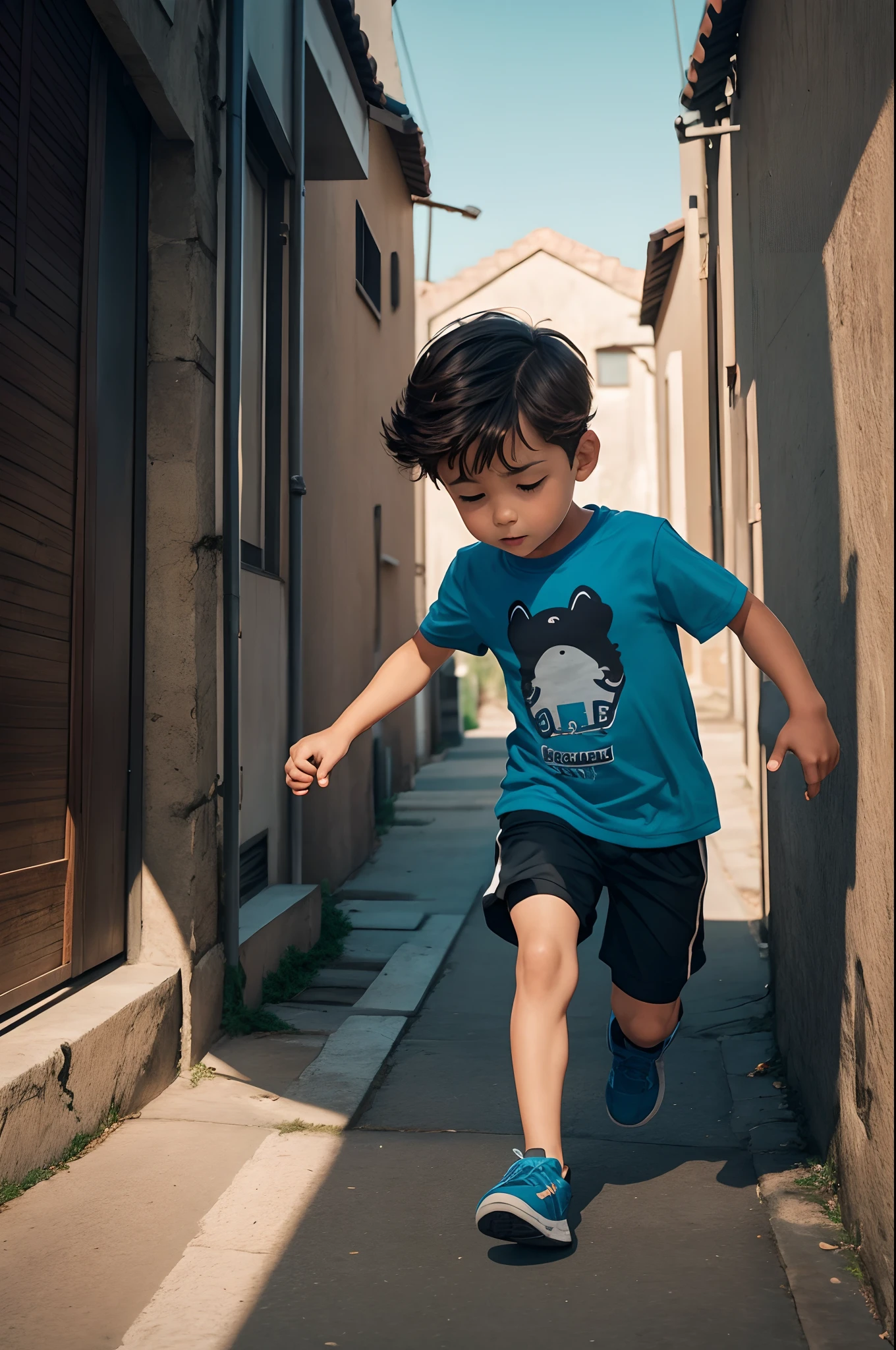 male , running, in digital world, together, cute imagination animals, holding hands, face focus, afternoon light