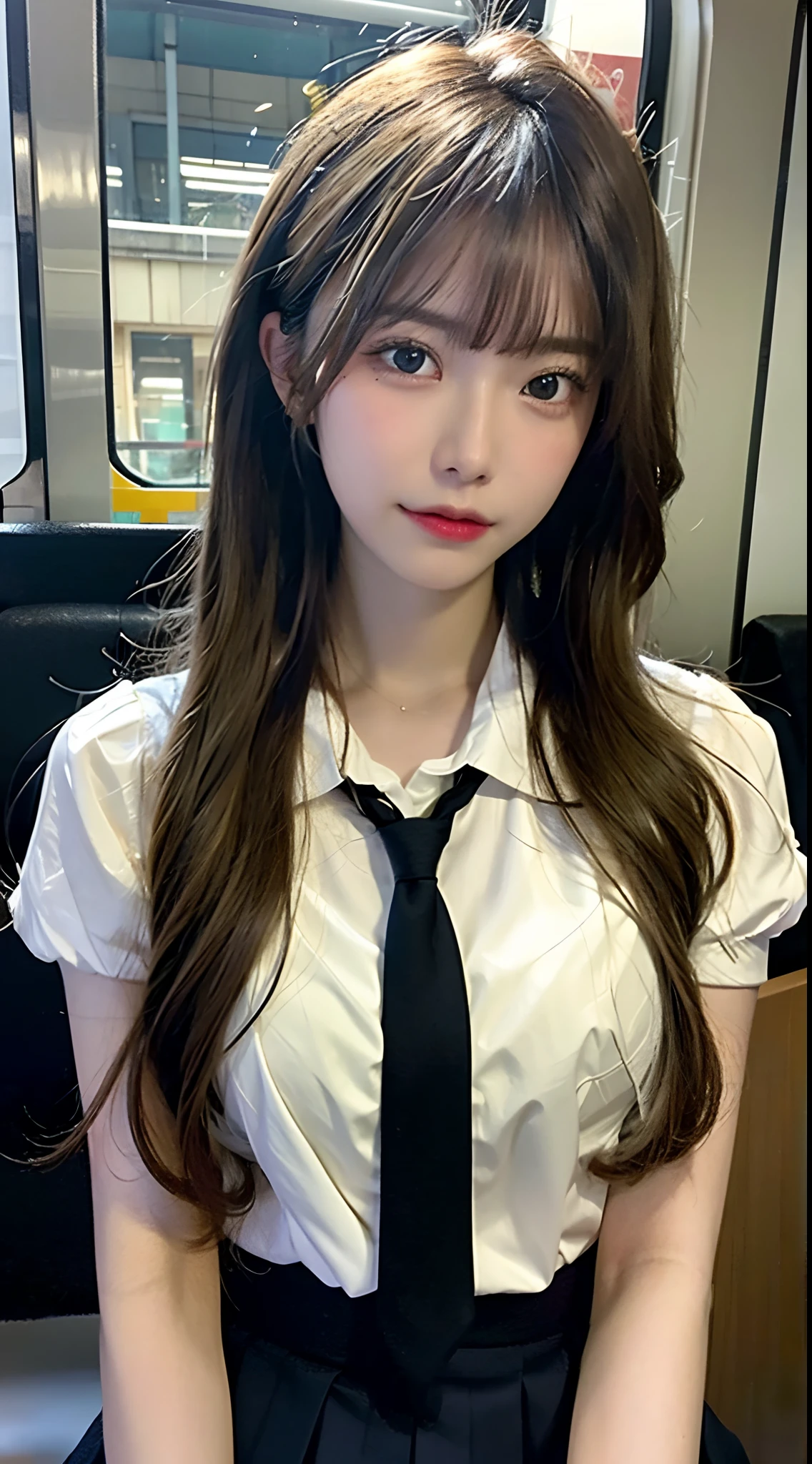 Highest quality、Ultra-high resolution、Professional Lighting、Detailed Background、hotel room、full body,Kobeni-chan、crying a little、25-year-old woman、beautiful girl、(Kobeni-chan、Jet black hair, Black Hair, bangs, One-sided hair,)、(Red Hair Clip:1.1)、(White shirt:1.2)+(Black tie:1.2)+(black long pants for work:1.2)、(Huge breasts that look like they might burst:1.2)、(Big thighs:1.1)、Are standing、Model pose
