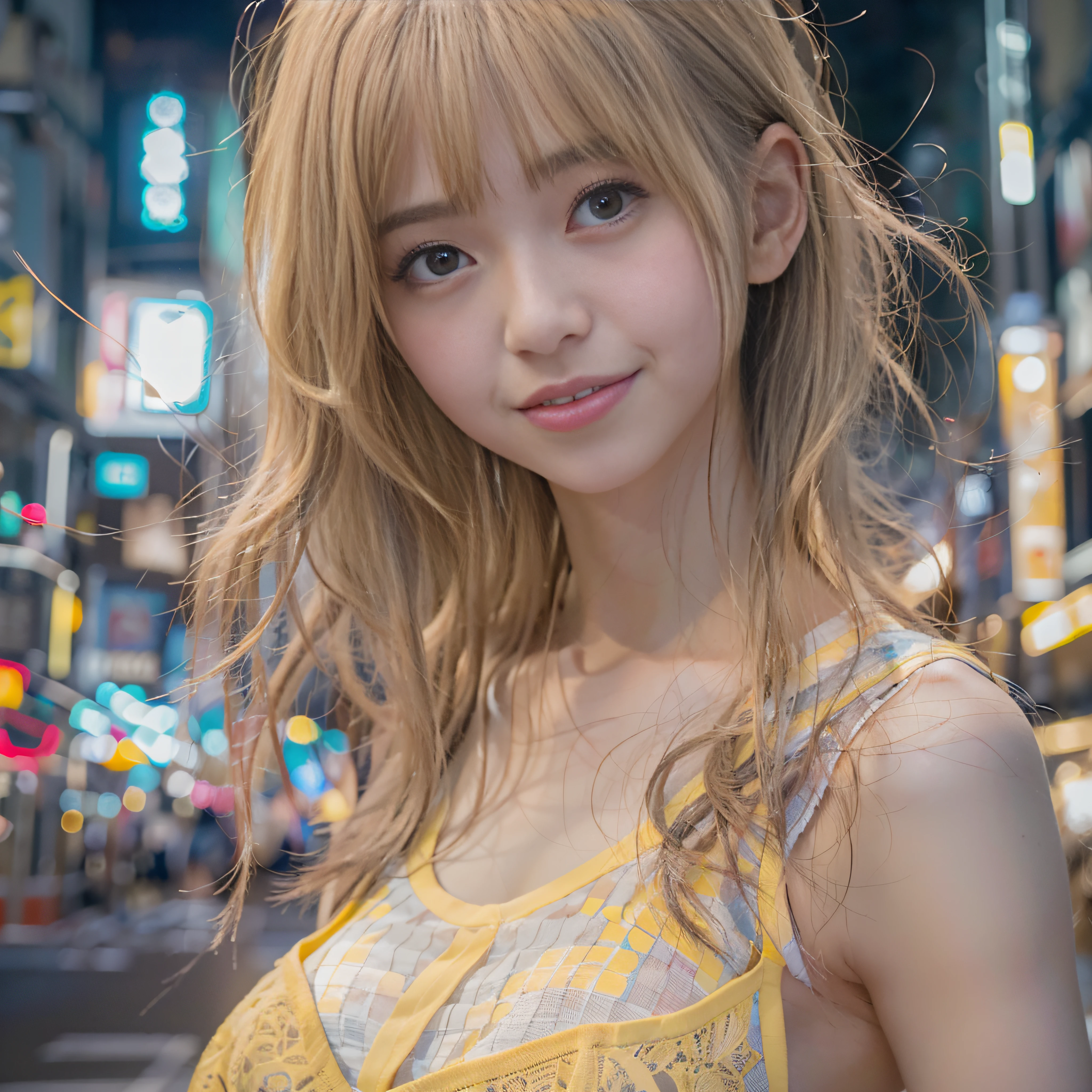 Araffe asian woman with long hair and a yellow dress in a city - SeaArt AI