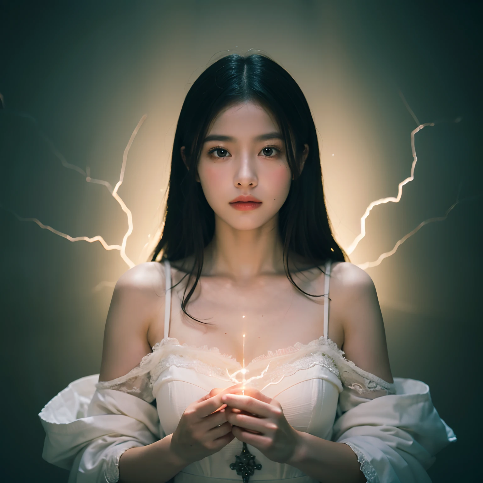 Nikon F5 Agfa Vista200, portrait shot, Dutch Angle Shot,1girls, (sorceress, witchcraft, Pagan, mystical, natural, mysterious) , magician, Magic Spells, Magic Circle, ((Magic in hand)),(masterpiece, bestquality:1.4),(Absurd, highres, ultra-detail:1.2),(Use light magic:1.4),Water Mantra, Imaginary overlays, Artistic fusion,Amazing scenes..., Reminiscent storytelling, Featured image, Upper body, (Incomplete skin)