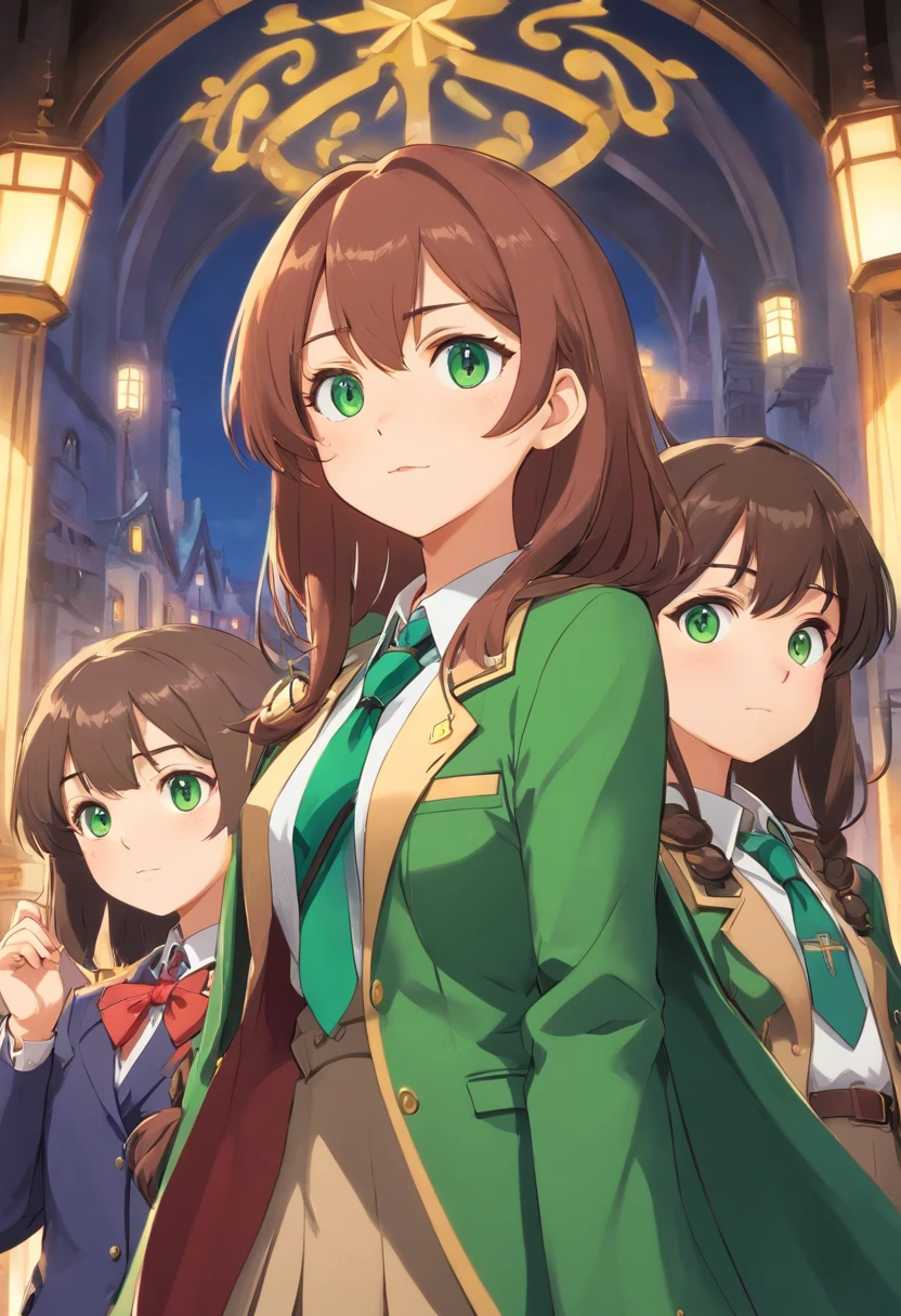 Meisterwerk, best quality, 1girls, nur, Nahida_Genshin, Cross-shaped pupils, Schuluniform, Green tie, Blazer, Faltenrock, green cape, stehend