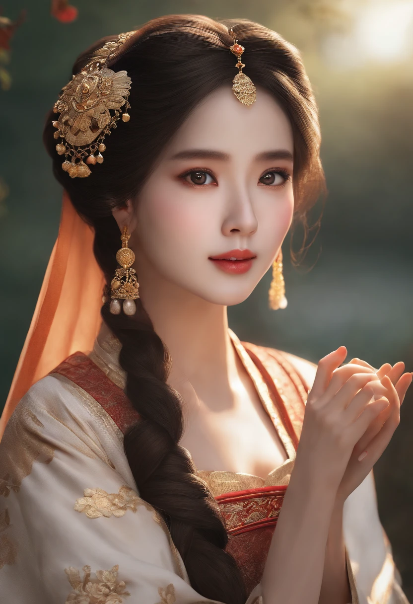 Best quality, masterpiece, illustration, very delicate and beautiful, highly detailed, CG, unification, 8k wallpaper, amazing, elaborate detail, masterpiece, best quality, official art, highly detailed CG unity 8k wallpaper, ridiculous, incredibly ridiculous, huge file size, super detailed, high resolution, very detailed, beautiful detailed girl, very detailed eyes and face, beautiful detailed eyes, face light , (Hanfu:1.1), 1 girl