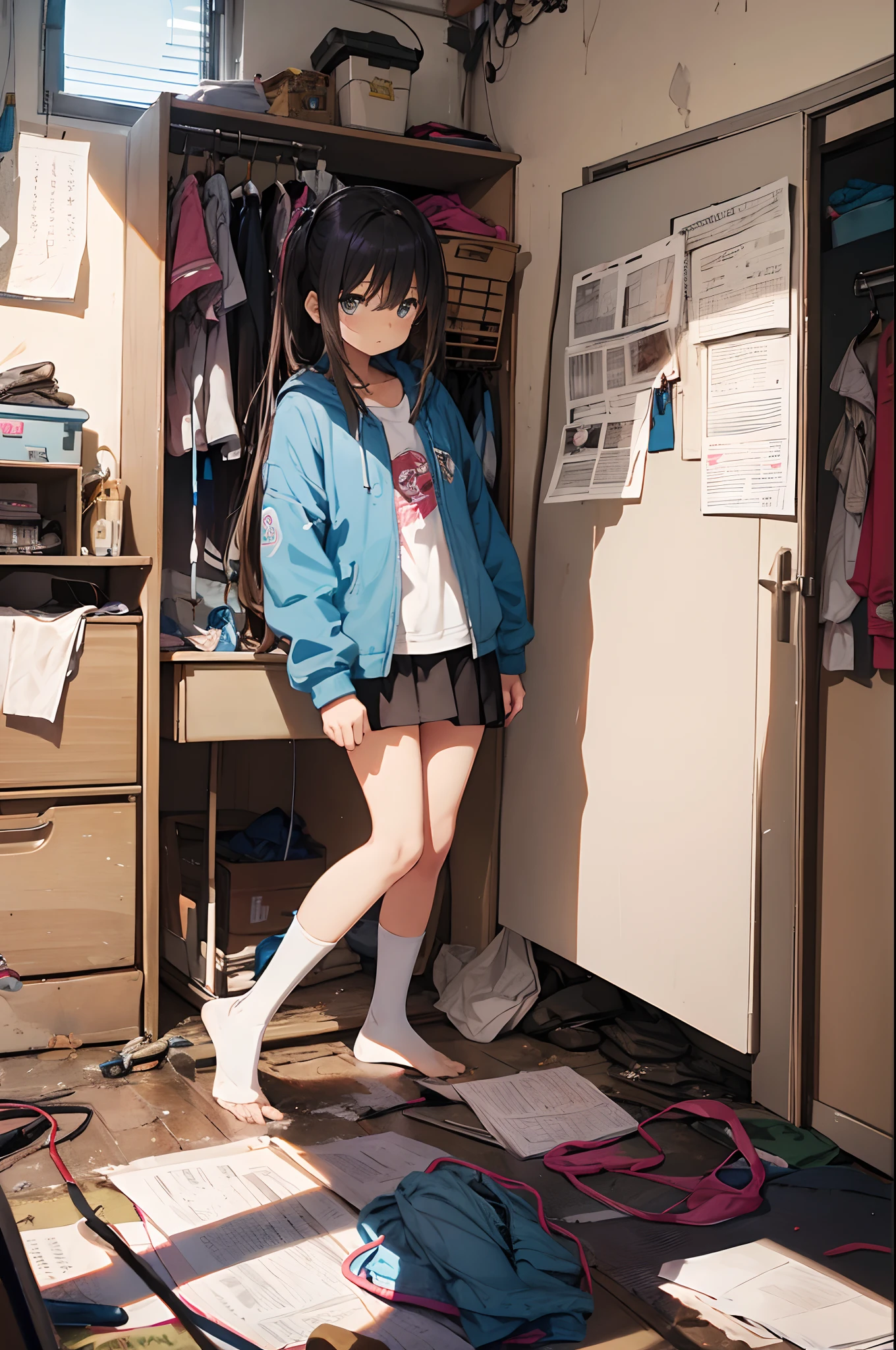 An unemployed young girl who dropped out of who has been confined to her room for many years、Dirty room