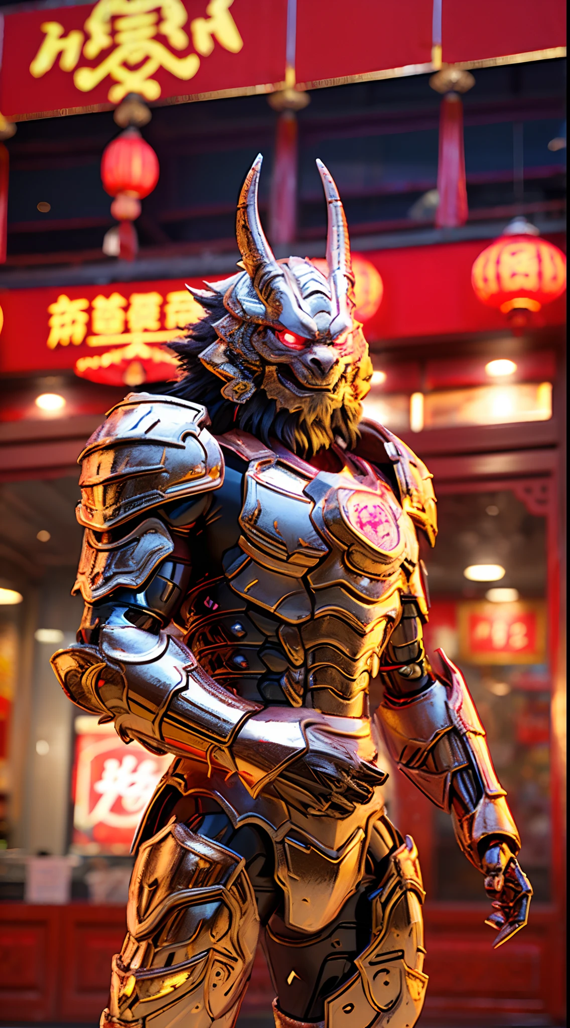 CHINESE DRAGON, DRAGON HEAD, HEAVY CRYSTAL ARMOR, TRANSPARANT, MUSCLE BODY.