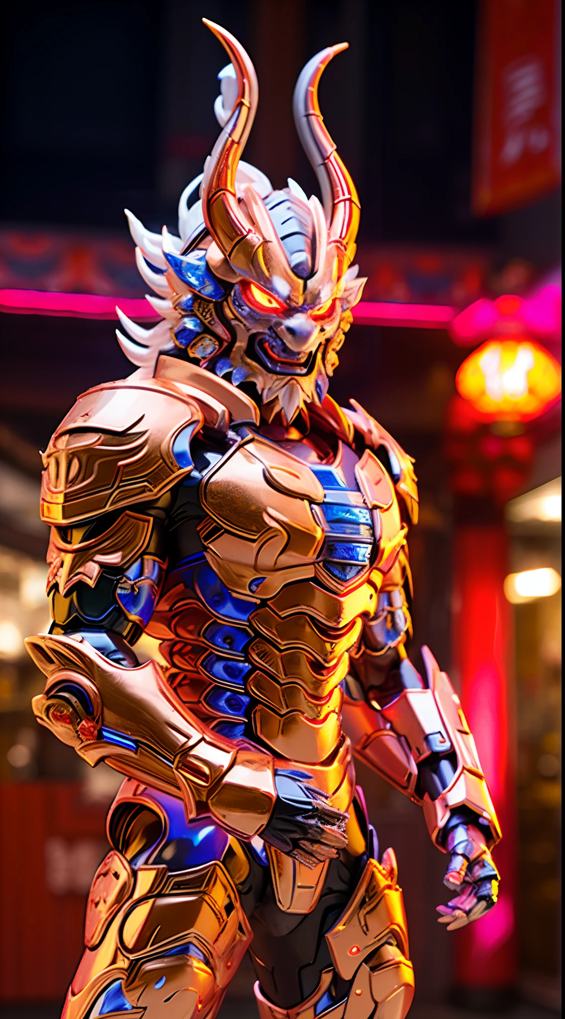 CHINESE DRAGON, DRAGON HEAD, HEAVY CRYSTAL ARMOR, TRANSPARANT, MUSCLE BODY.