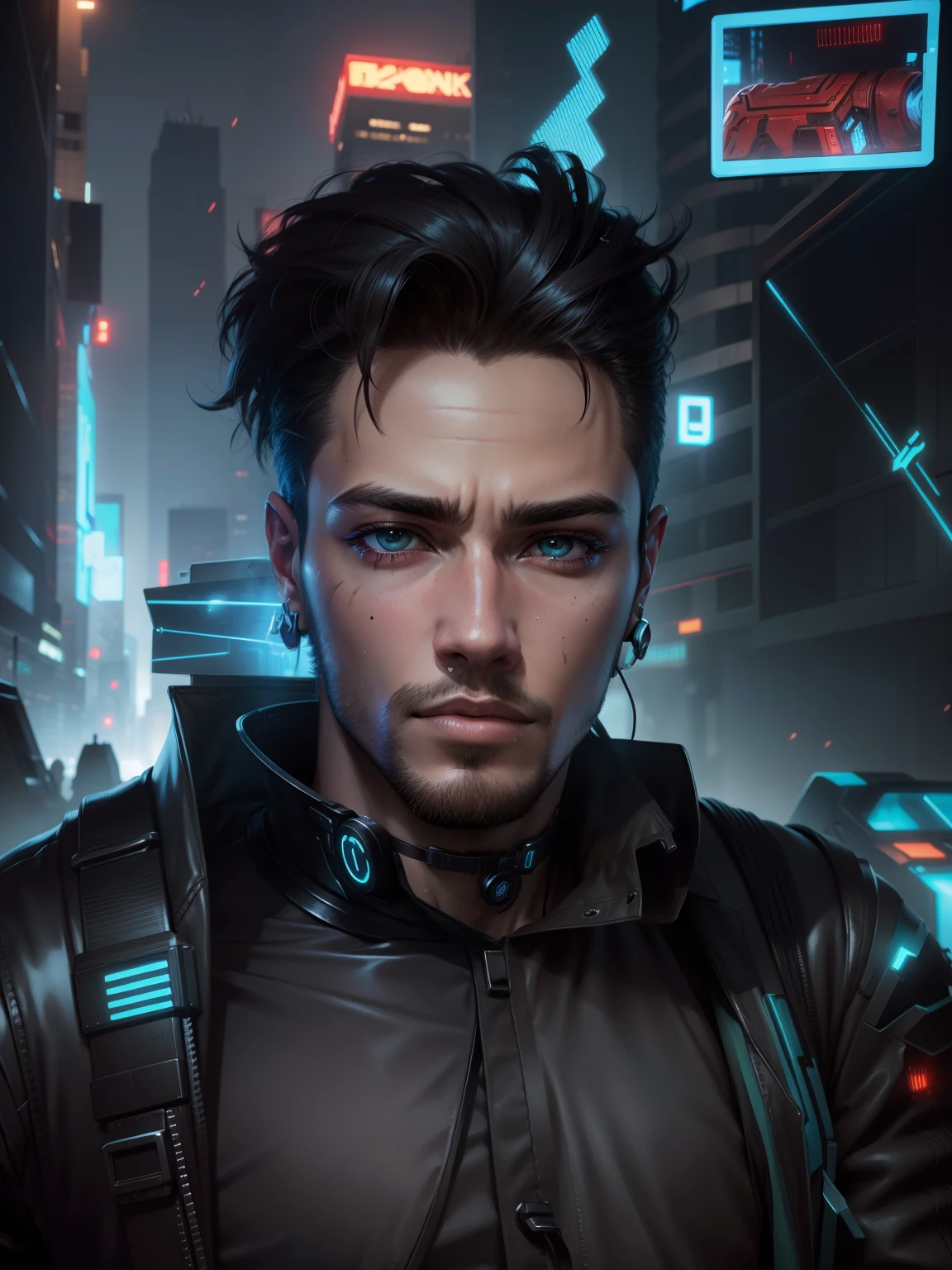 Change background cyberpunk handsome boy realistic face. Ultra realistic.