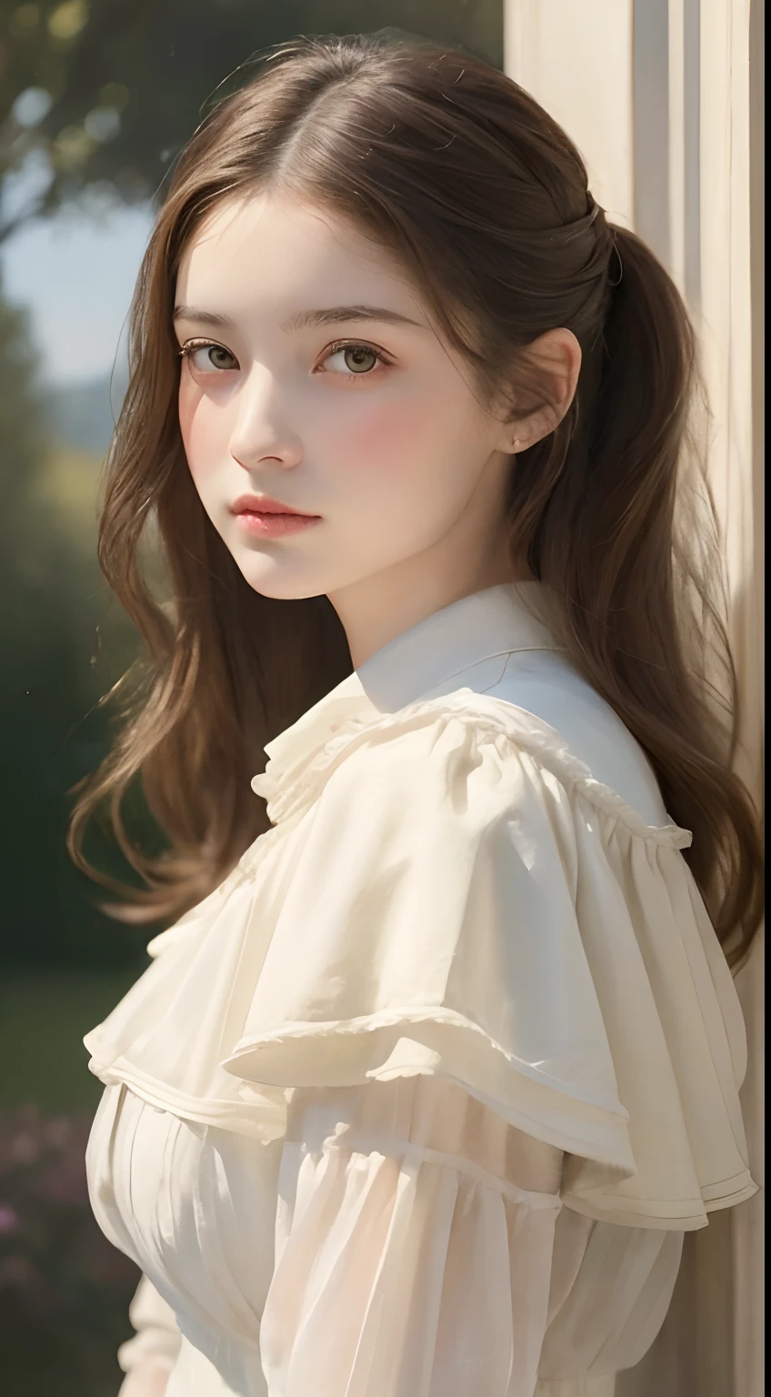 (Watercolor in Sargent style)、(top-quality、masterpiece)、Soft light、teens girl , 1girl in,an oil painting,realistic oil painting , busts , clear details , in renaissance style , High realism , Antique clothing styles ,
