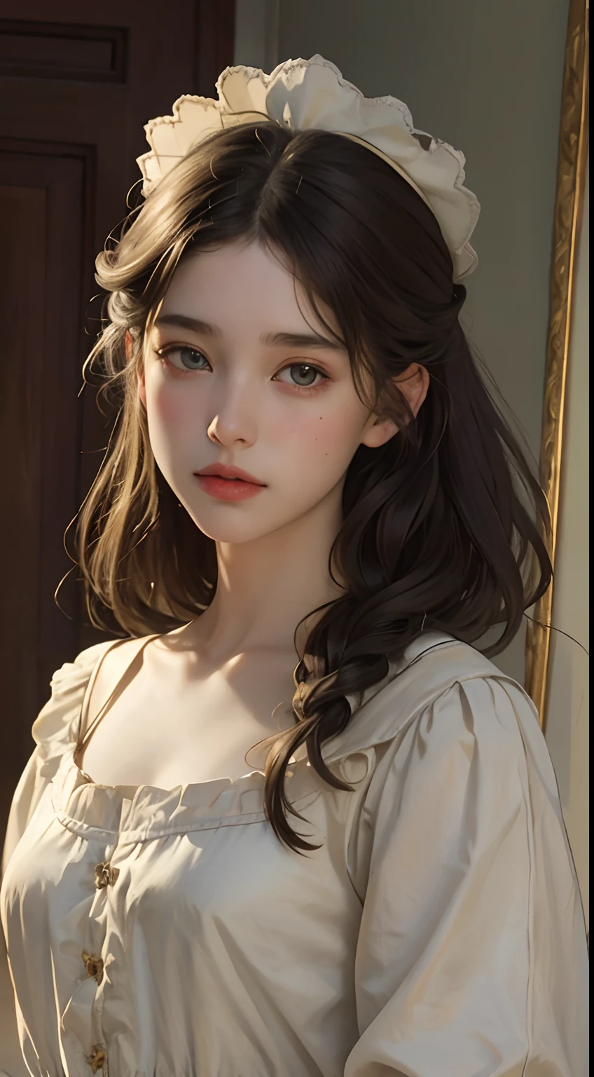 A close up of a woman wearing a white dress and a hat - SeaArt AI
